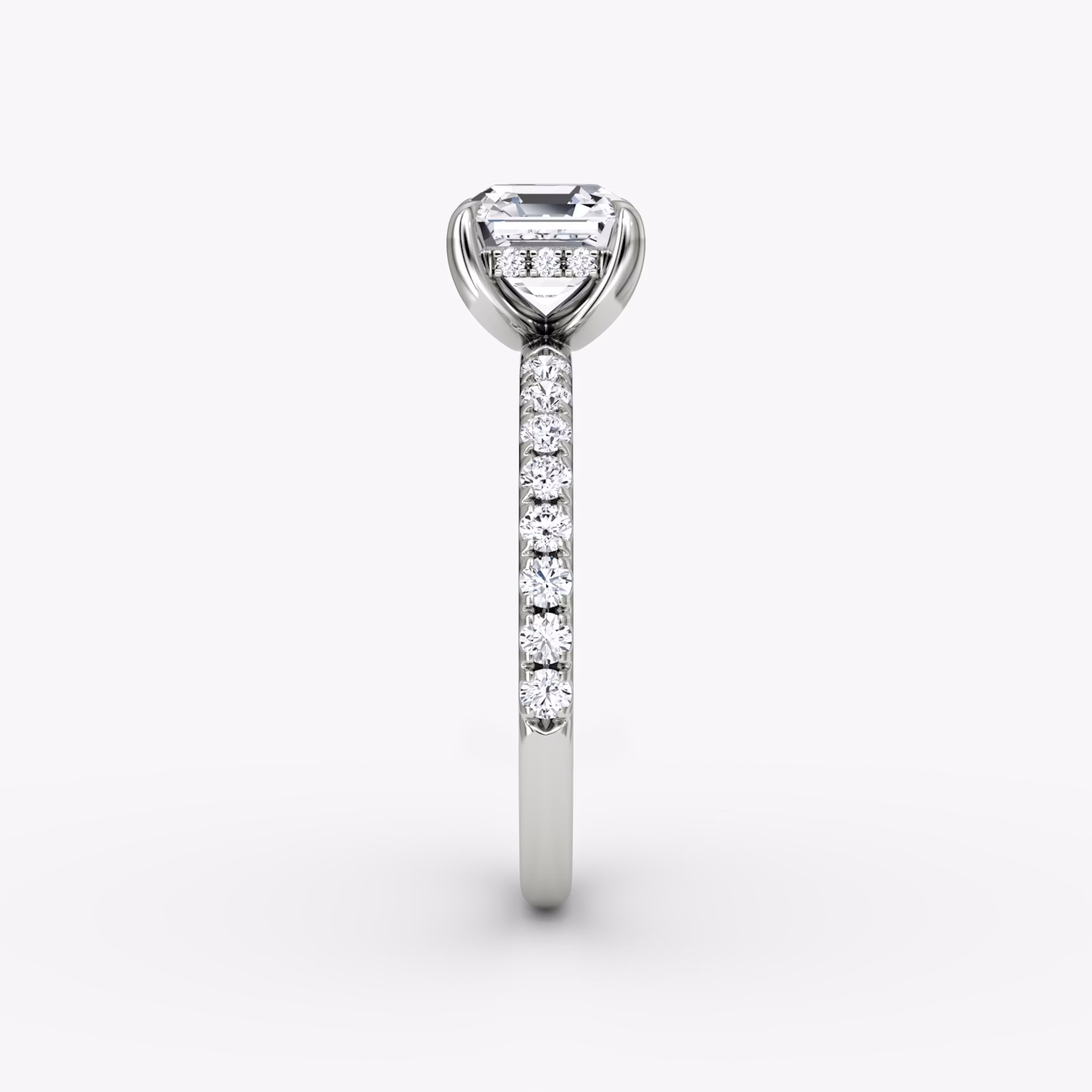 The Classic Hidden Halo | Asscher | 18k | White Gold | bandAccent: Pavé | bandWidth: large | prongStyle: Plain | diamondOrientation: vertical | caratWeight: other
