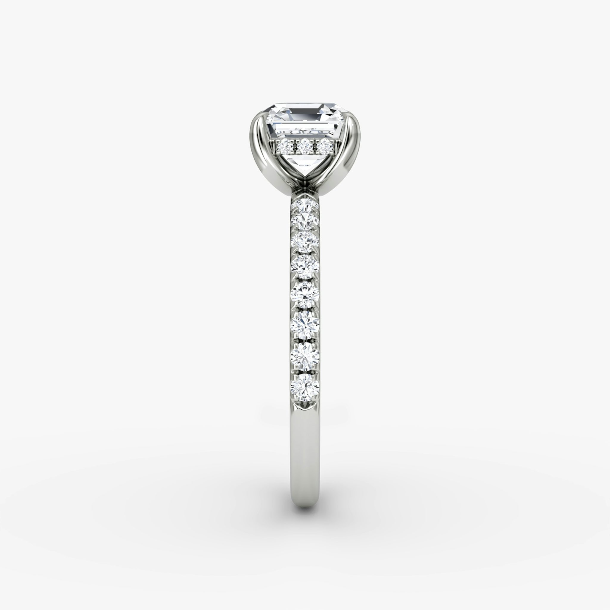 The Classic Hidden Halo | Asscher | 18k | White Gold | bandAccent: Pavé | bandWidth: large | prongStyle: Plain | diamondOrientation: vertical | caratWeight: other