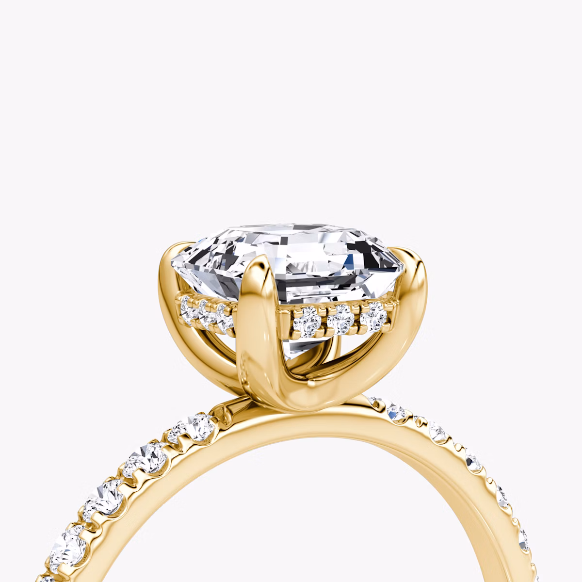 The Classic Hidden Halo | Asscher | 18k | Yellow Gold | bandAccent: Pavé | bandWidth: large | prongStyle: Plain | diamondOrientation: vertical | caratWeight: other