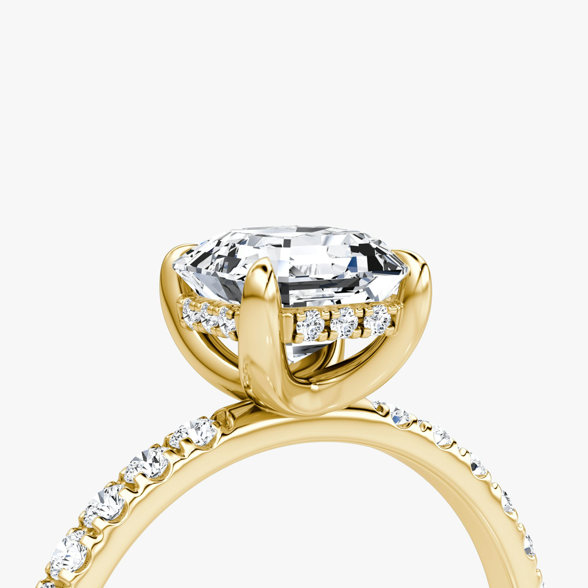 The Classic Hidden Halo | Asscher | 18k | Yellow Gold | bandAccent: Pavé | bandWidth: large | prongStyle: Plain | diamondOrientation: vertical | caratWeight: other