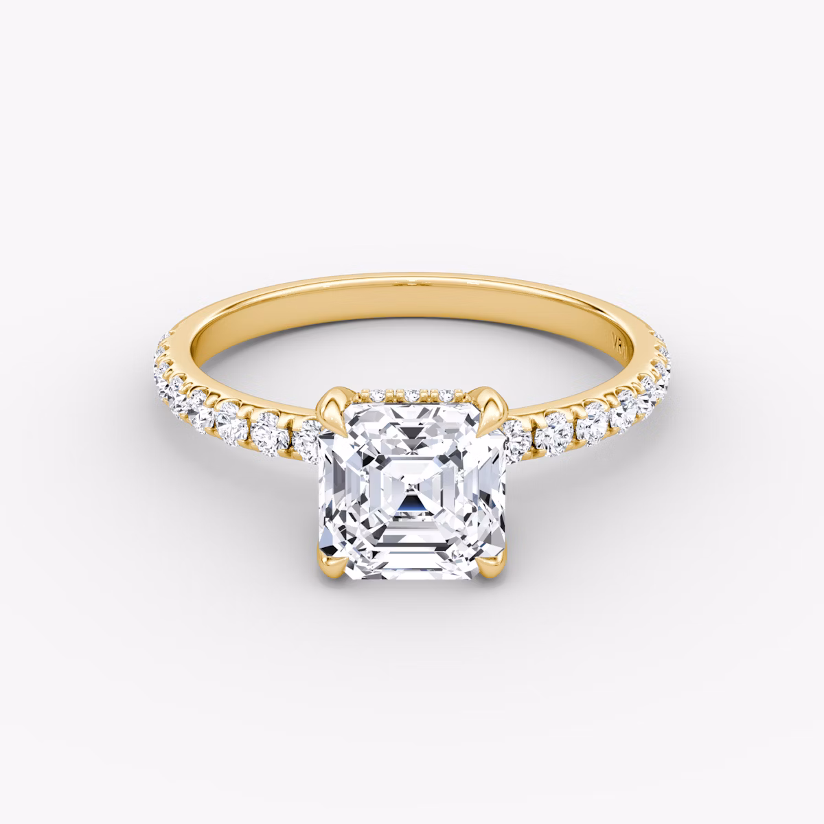 The Classic Hidden Halo | Asscher | 18k | Yellow Gold | bandAccent: Pavé | bandWidth: large | prongStyle: Plain | diamondOrientation: vertical | caratWeight: other