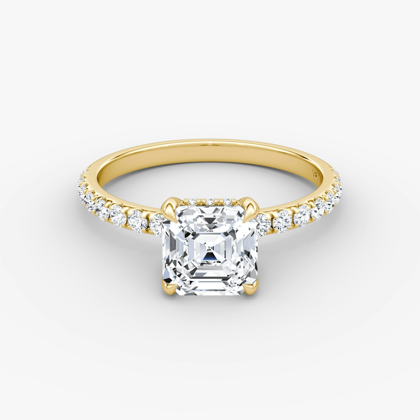 The Classic Hidden Halo | Asscher | 18k | Yellow Gold | bandAccent: Pavé | bandWidth: large | prongStyle: Plain | diamondOrientation: vertical | caratWeight: other