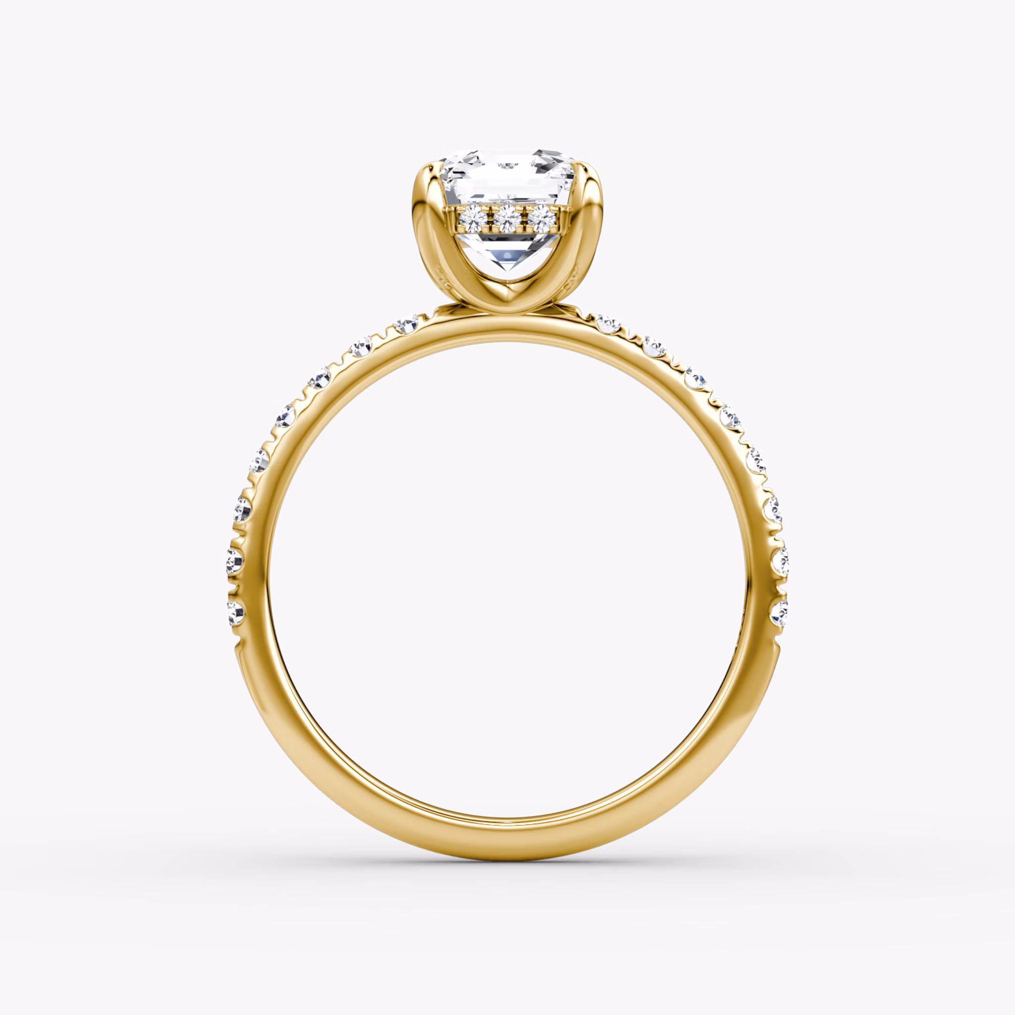 The Classic Hidden Halo | Asscher | 18k | Yellow Gold | bandAccent: Pavé | bandWidth: large | prongStyle: Plain | diamondOrientation: vertical | caratWeight: other