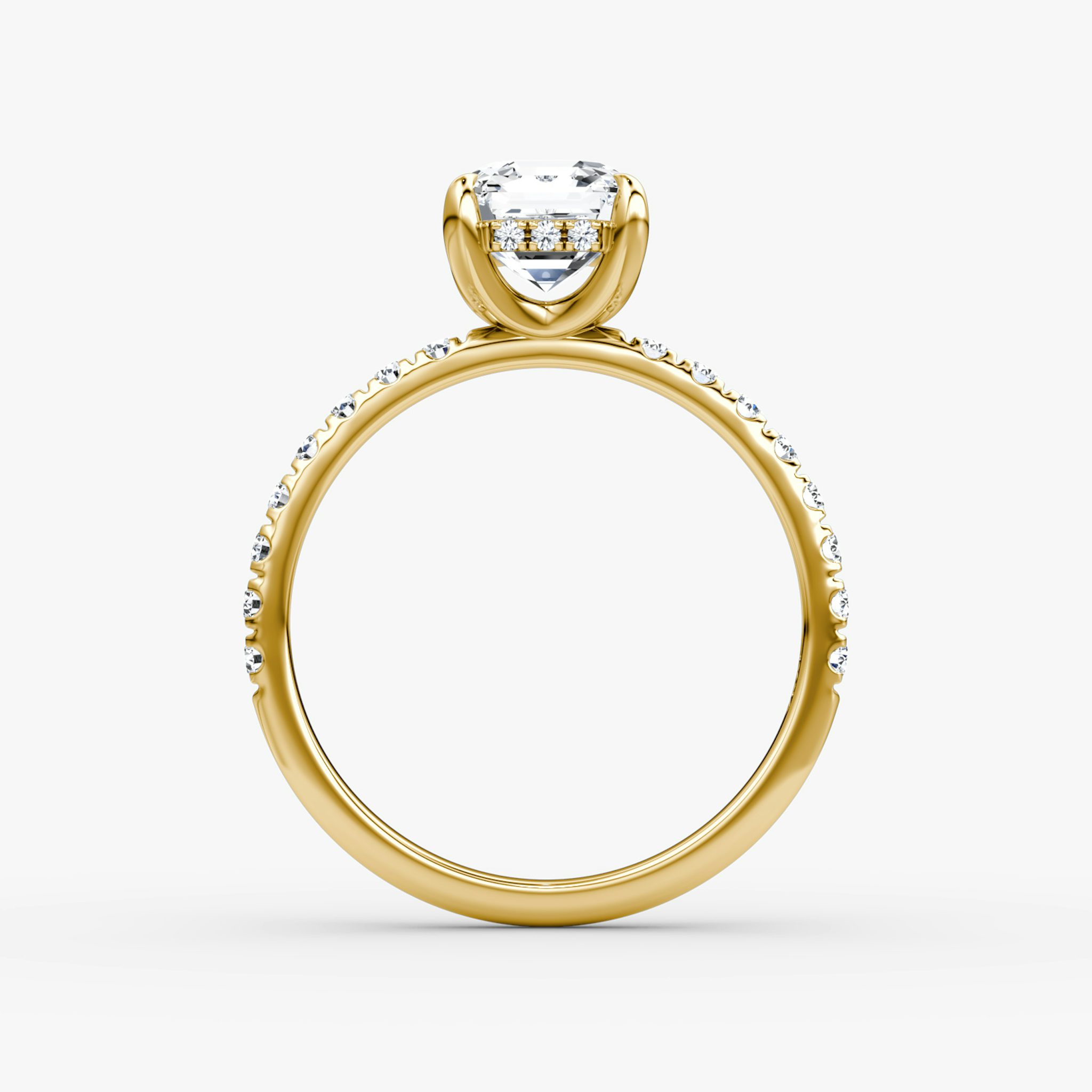 The Classic Hidden Halo | Asscher | 18k | Yellow Gold | bandAccent: Pavé | bandWidth: large | prongStyle: Plain | diamondOrientation: vertical | caratWeight: other