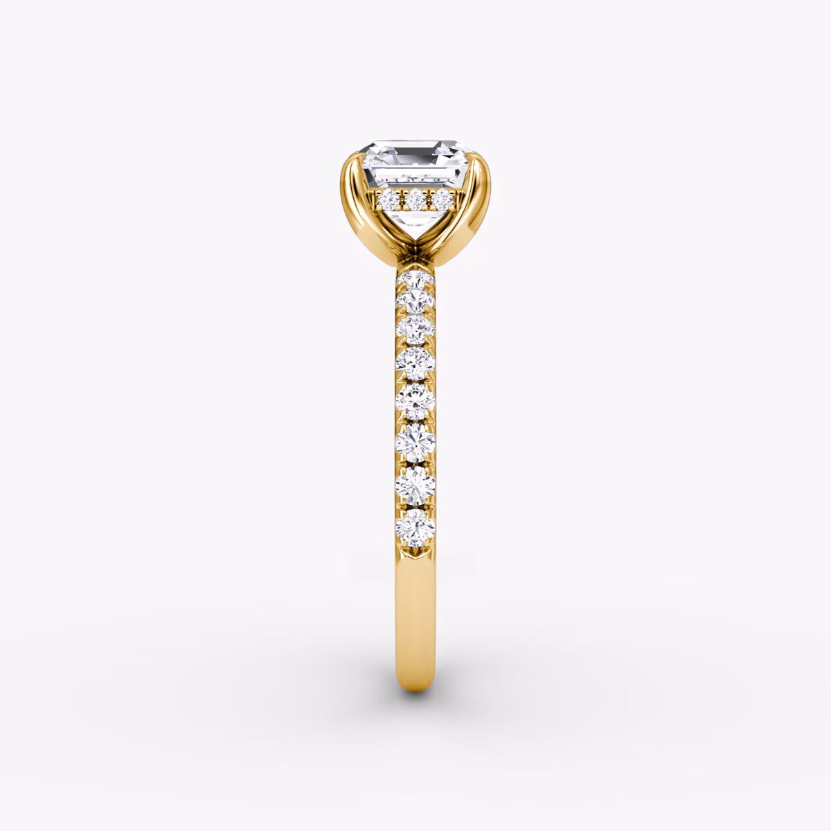 The Classic Hidden Halo | Asscher | 18k | Yellow Gold | bandAccent: Pavé | bandWidth: large | prongStyle: Plain | diamondOrientation: vertical | caratWeight: other