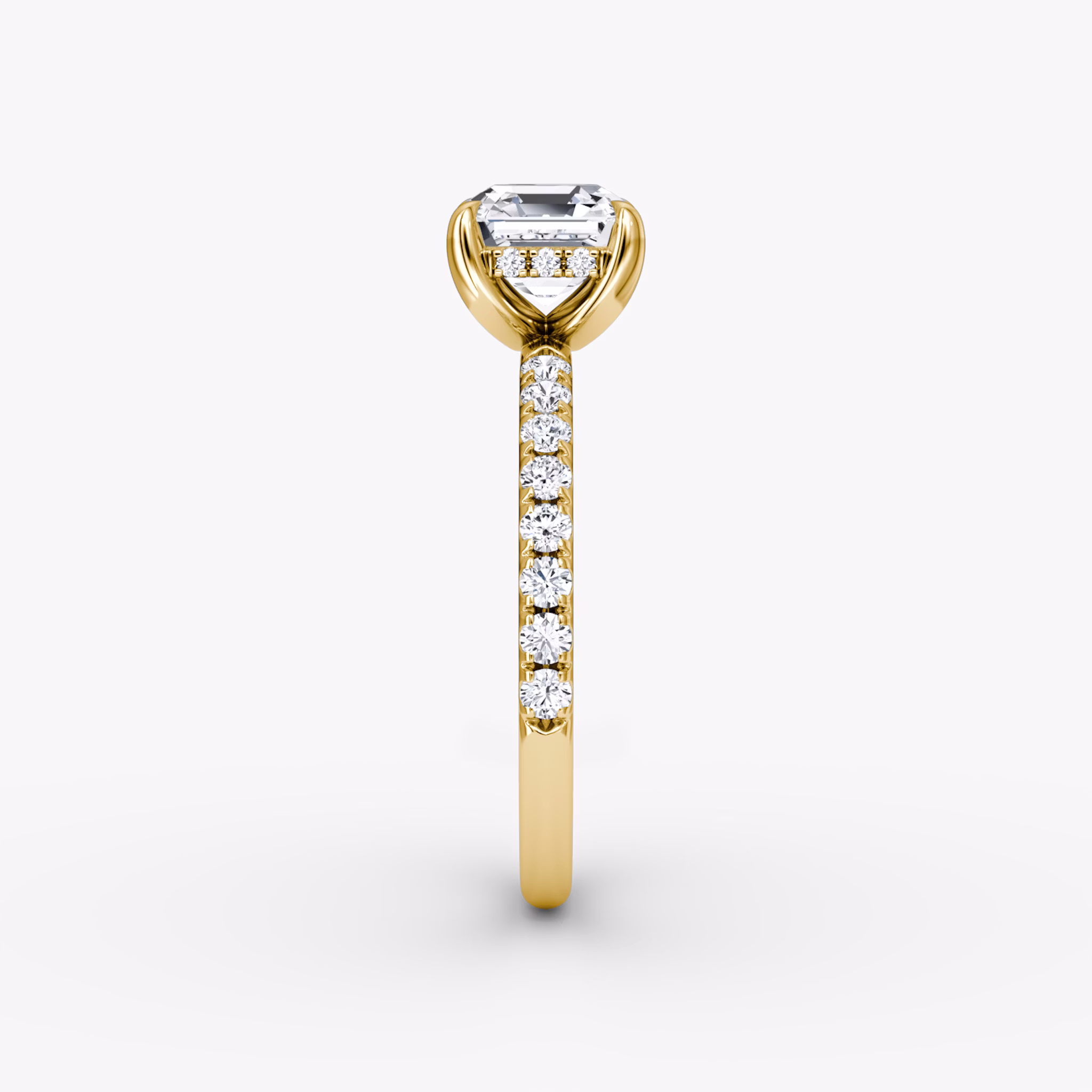 The Classic Hidden Halo | Asscher | 18k | Yellow Gold | bandAccent: Pavé | bandWidth: large | prongStyle: Plain | diamondOrientation: vertical | caratWeight: other