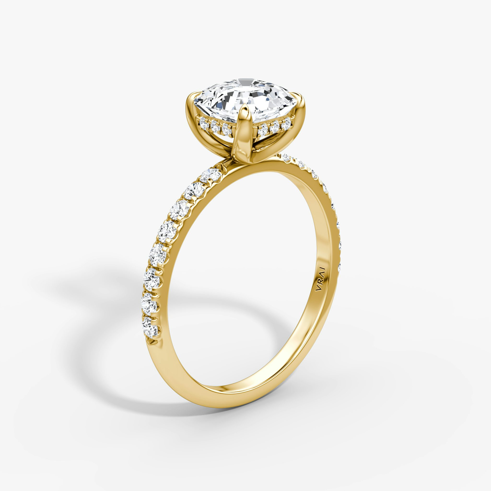 The Classic Hidden Halo | Asscher | 18k | Yellow Gold | bandAccent: Pavé | bandWidth: large | prongStyle: Plain | diamondOrientation: vertical | caratWeight: other