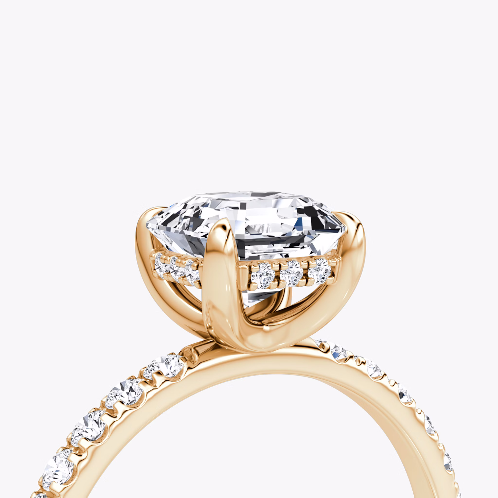 The Classic Hidden Halo | Asscher | 14k | Rose Gold | bandAccent: Pavé | bandWidth: large | prongStyle: Plain | diamondOrientation: vertical | caratWeight: other