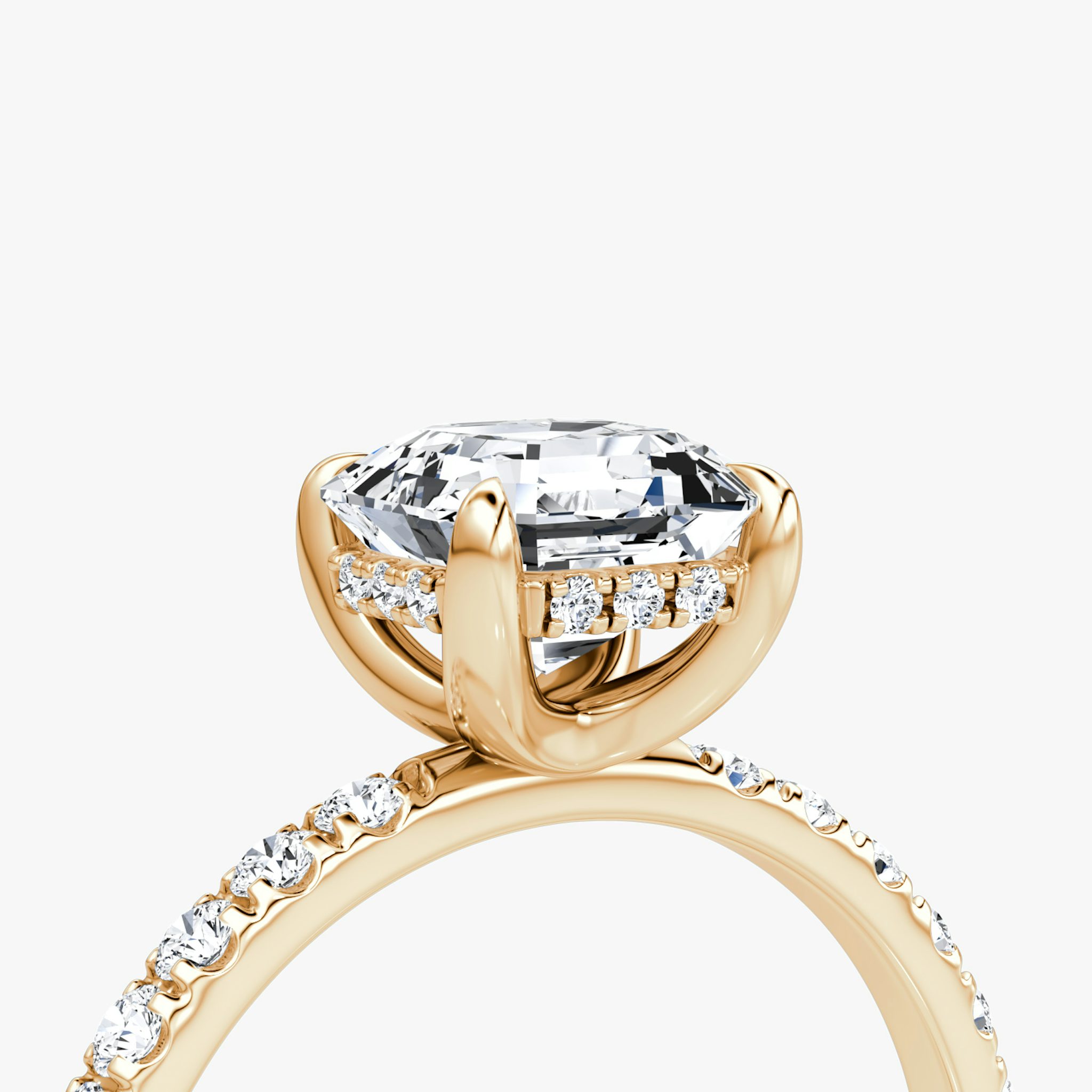 The Classic Hidden Halo | Asscher | 14k | Rose Gold | bandAccent: Pavé | bandWidth: large | prongStyle: Plain | diamondOrientation: vertical | caratWeight: other