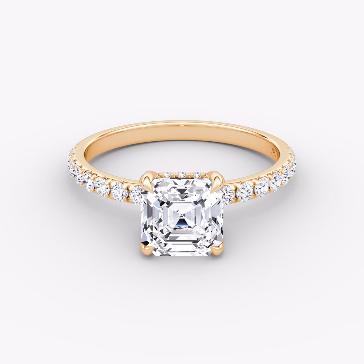 The Classic Hidden Halo | Asscher | 14k | Rose Gold | bandAccent: Pavé | bandWidth: large | prongStyle: Plain | diamondOrientation: vertical | caratWeight: other