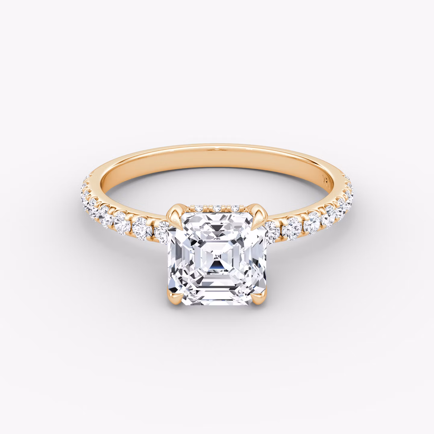 The Classic Hidden Halo | Asscher | 14k | Rose Gold | bandAccent: Pavé | bandWidth: large | prongStyle: Plain | diamondOrientation: vertical | caratWeight: other