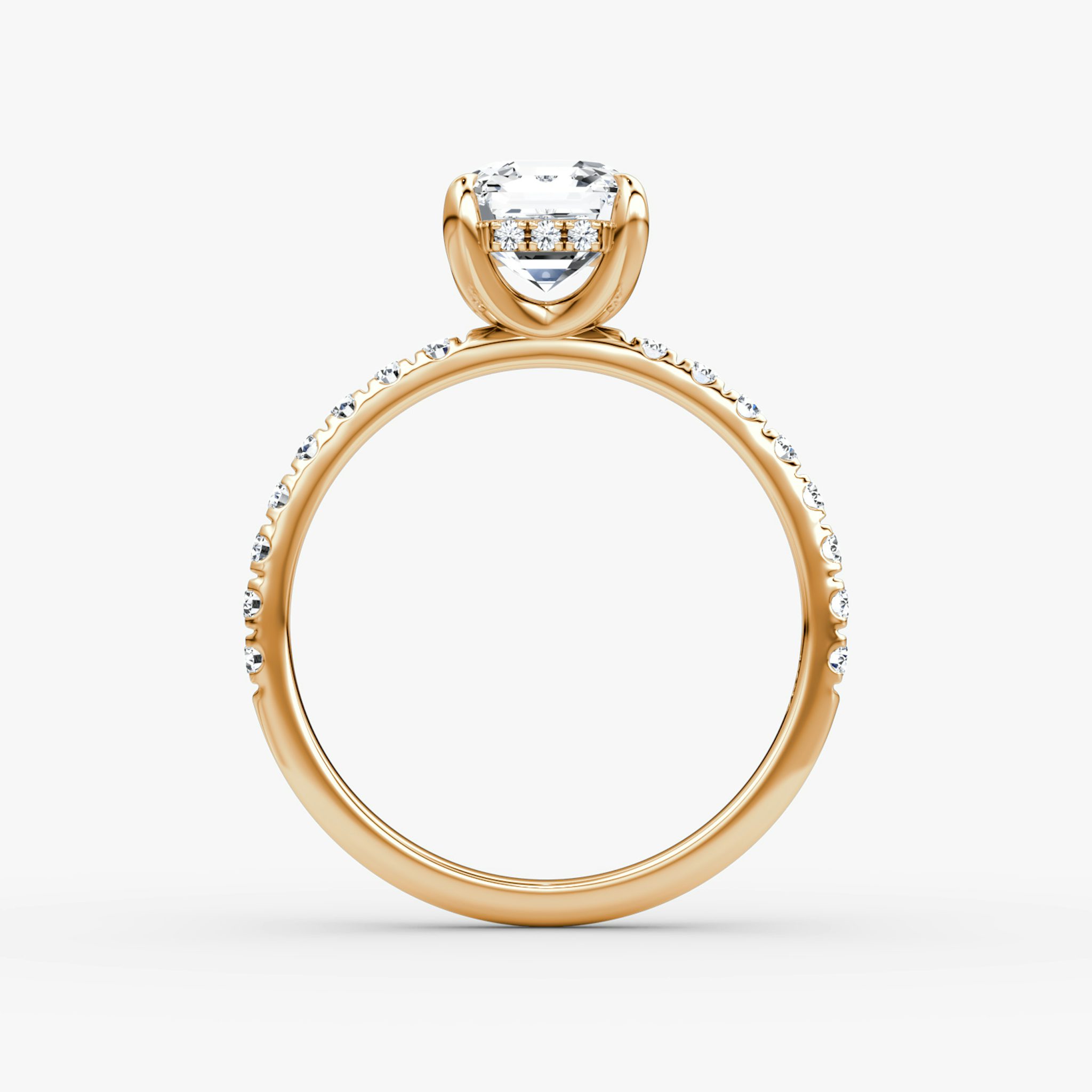The Classic Hidden Halo | Asscher | 14k | Rose Gold | bandAccent: Pavé | bandWidth: large | prongStyle: Plain | diamondOrientation: vertical | caratWeight: other