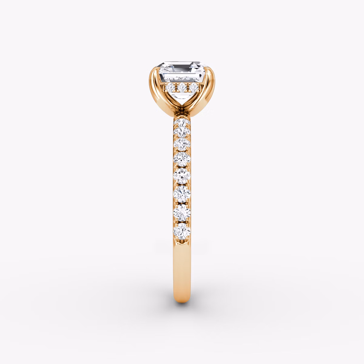 The Classic Hidden Halo | Asscher | 14k | Rose Gold | bandAccent: Pavé | bandWidth: large | prongStyle: Plain | diamondOrientation: vertical | caratWeight: other