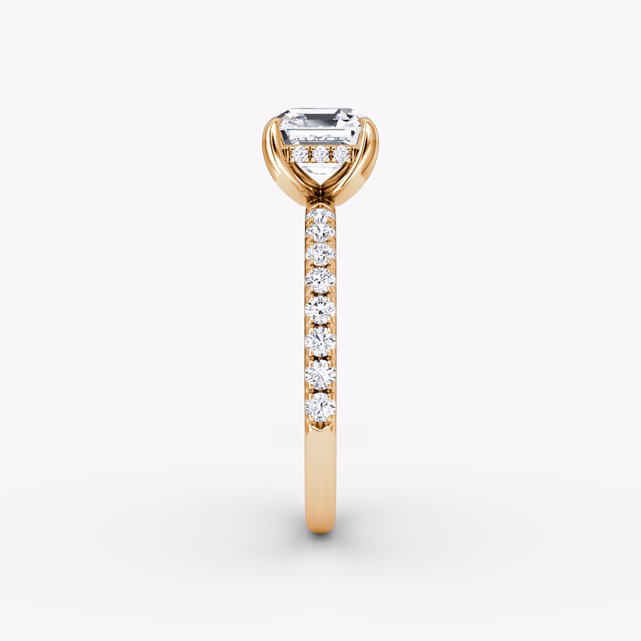 The Classic Hidden Halo | Asscher | 14k | Rose Gold | bandAccent: Pavé | bandWidth: large | prongStyle: Plain | diamondOrientation: vertical | caratWeight: other