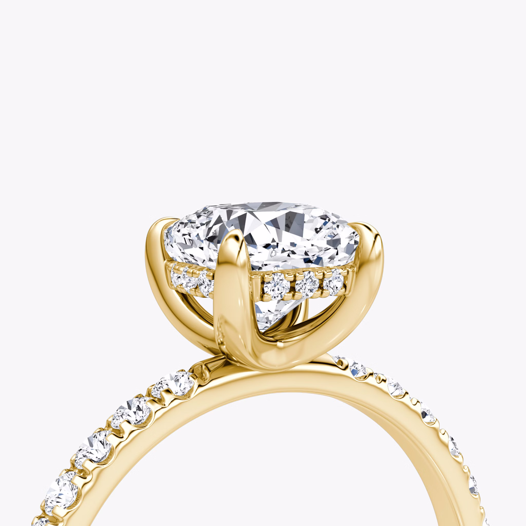 The Classic Hidden Halo | Cushion | 18k | Yellow Gold | bandAccent: Pavé | bandWidth: large | prongStyle: Plain | diamondOrientation: vertical | caratWeight: other