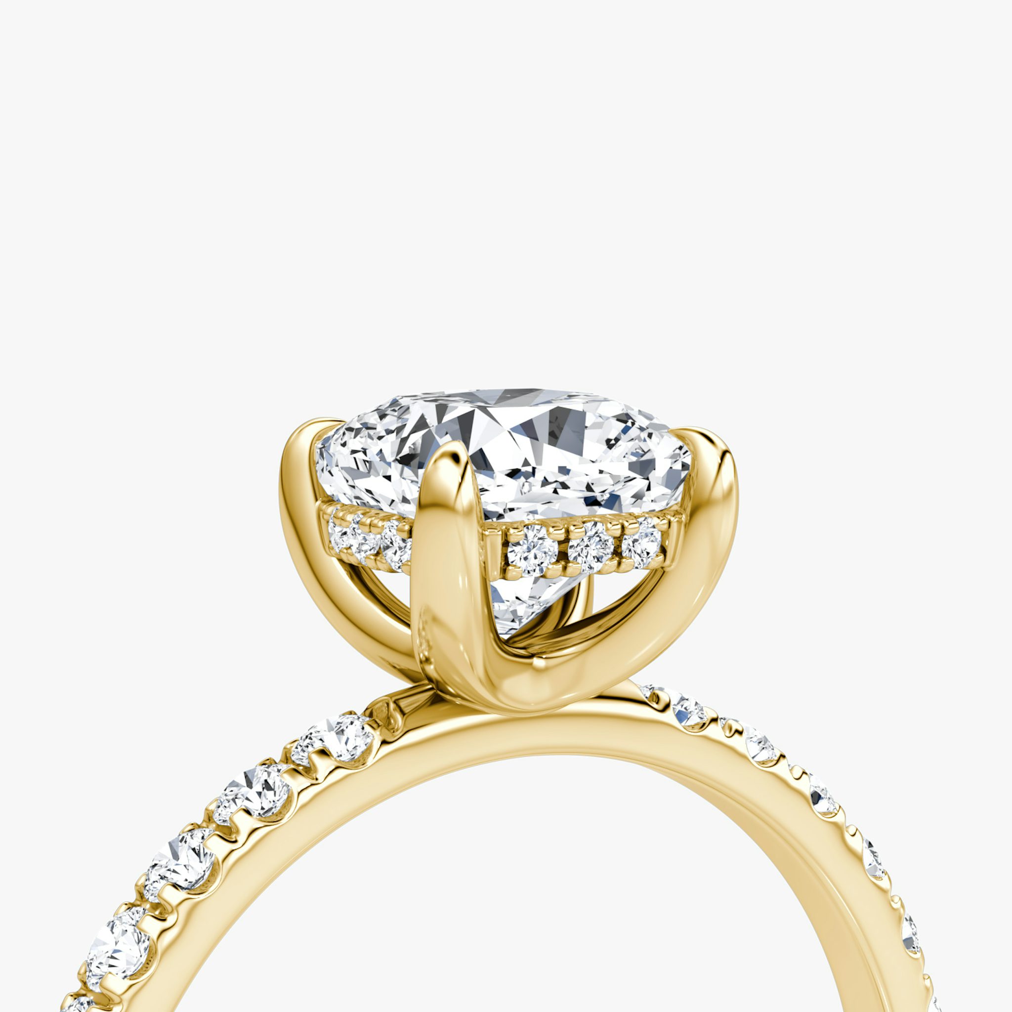 The Classic Hidden Halo | Cushion | 18k | Yellow Gold | bandAccent: Pavé | bandWidth: large | prongStyle: Plain | diamondOrientation: vertical | caratWeight: other
