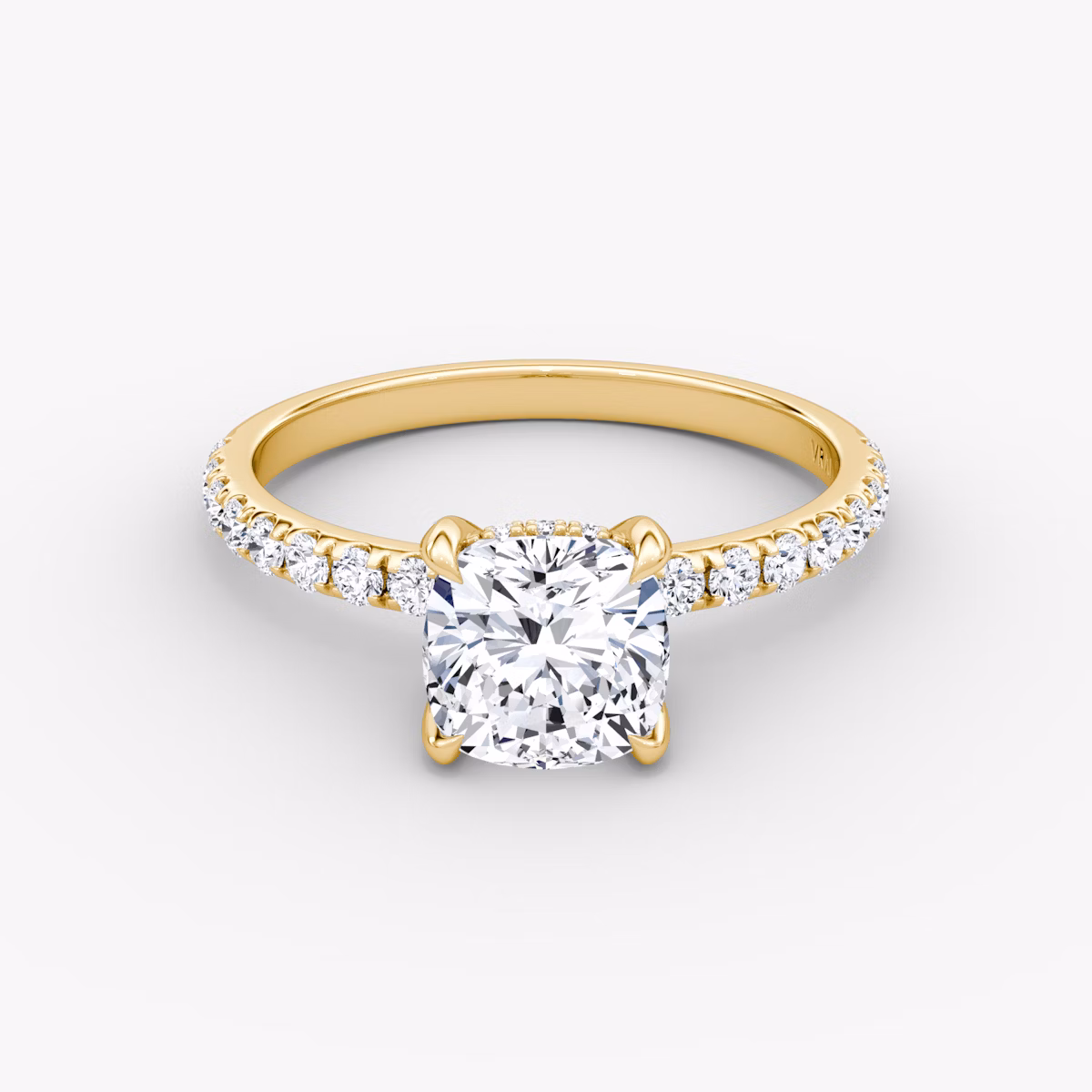 The Classic Hidden Halo | Cushion | 18k | Yellow Gold | bandAccent: Pavé | bandWidth: large | prongStyle: Plain | diamondOrientation: vertical | caratWeight: other