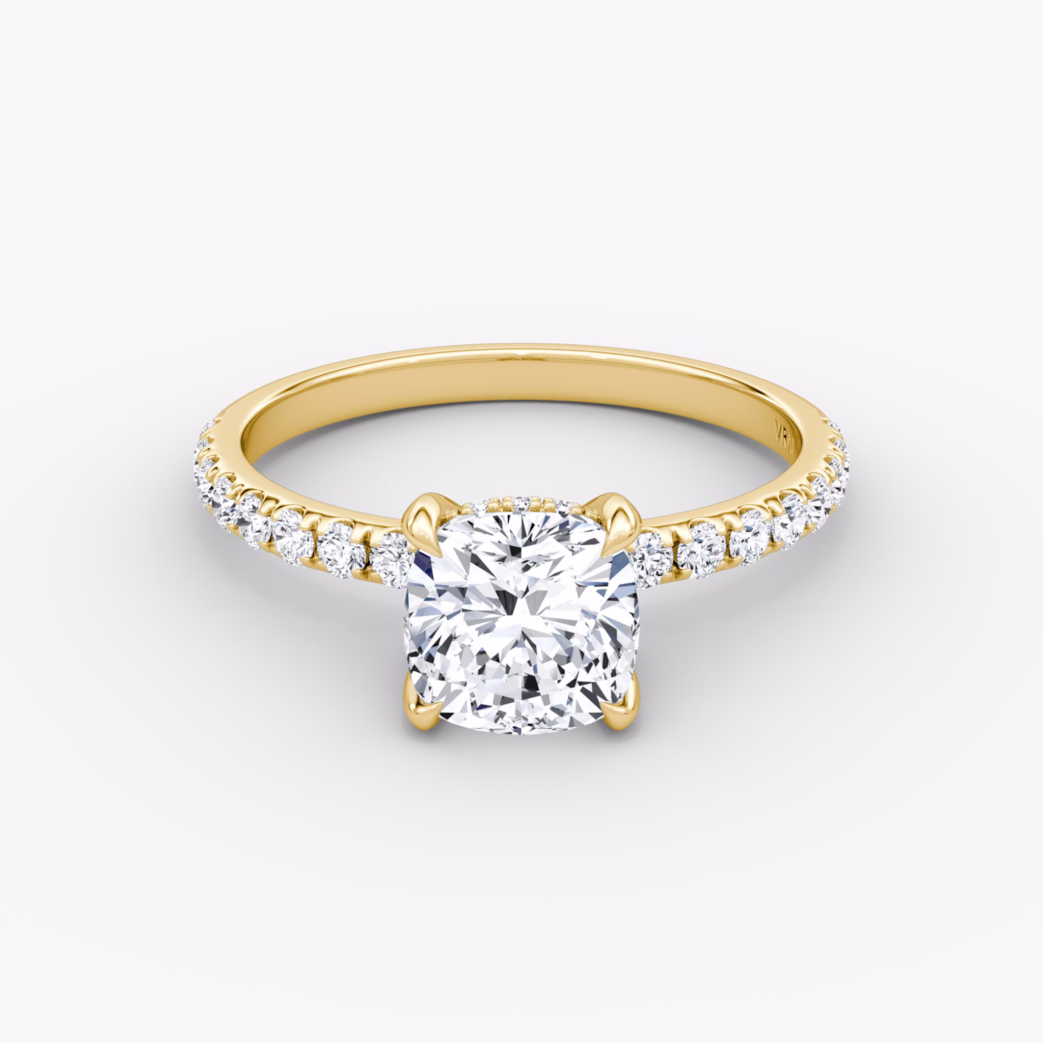 The Classic Hidden Halo | Cushion | 18k | Yellow Gold | bandAccent: Pavé | bandWidth: large | prongStyle: Plain | diamondOrientation: vertical | caratWeight: other