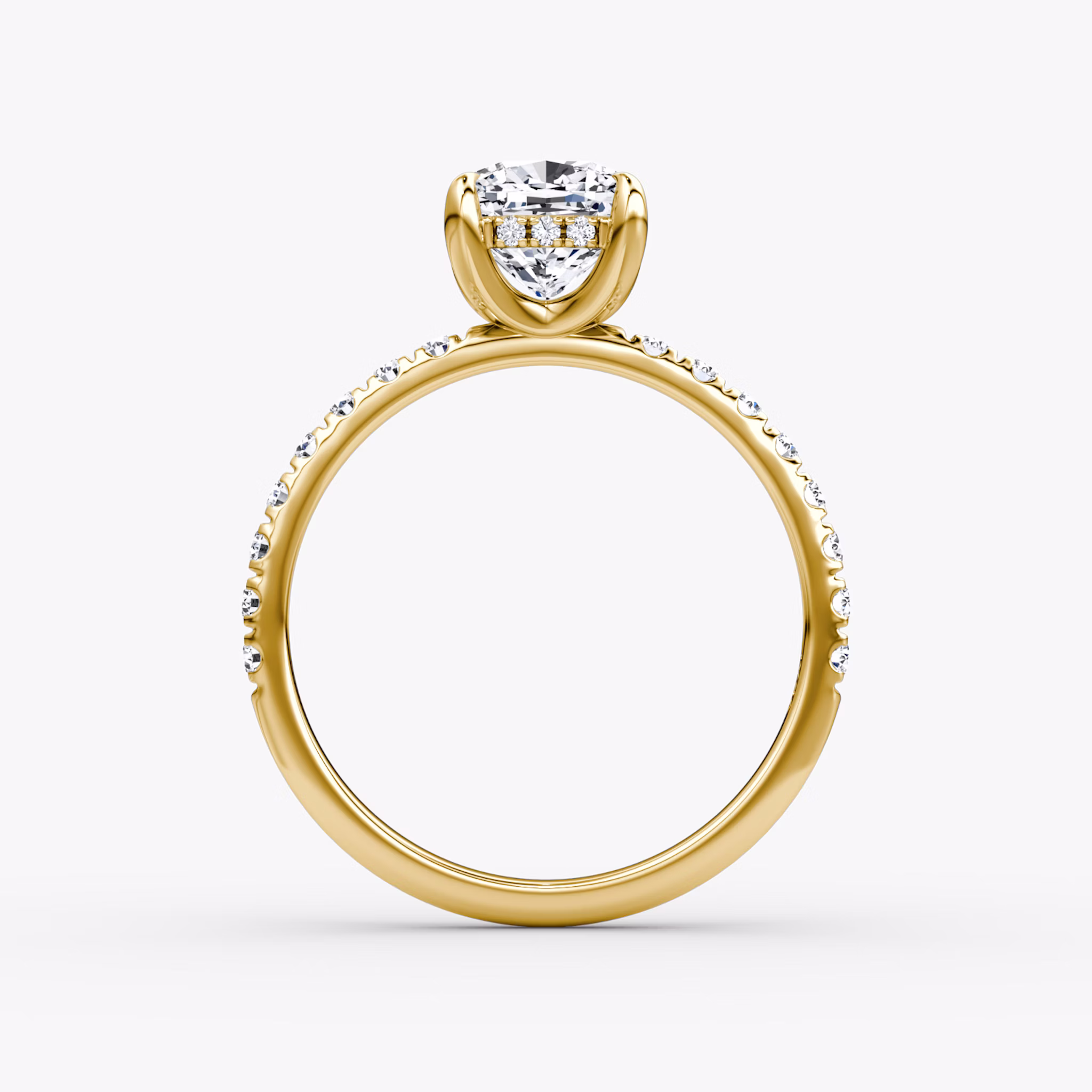 The Classic Hidden Halo | Cushion | 18k | Yellow Gold | bandAccent: Pavé | bandWidth: large | prongStyle: Plain | diamondOrientation: vertical | caratWeight: other