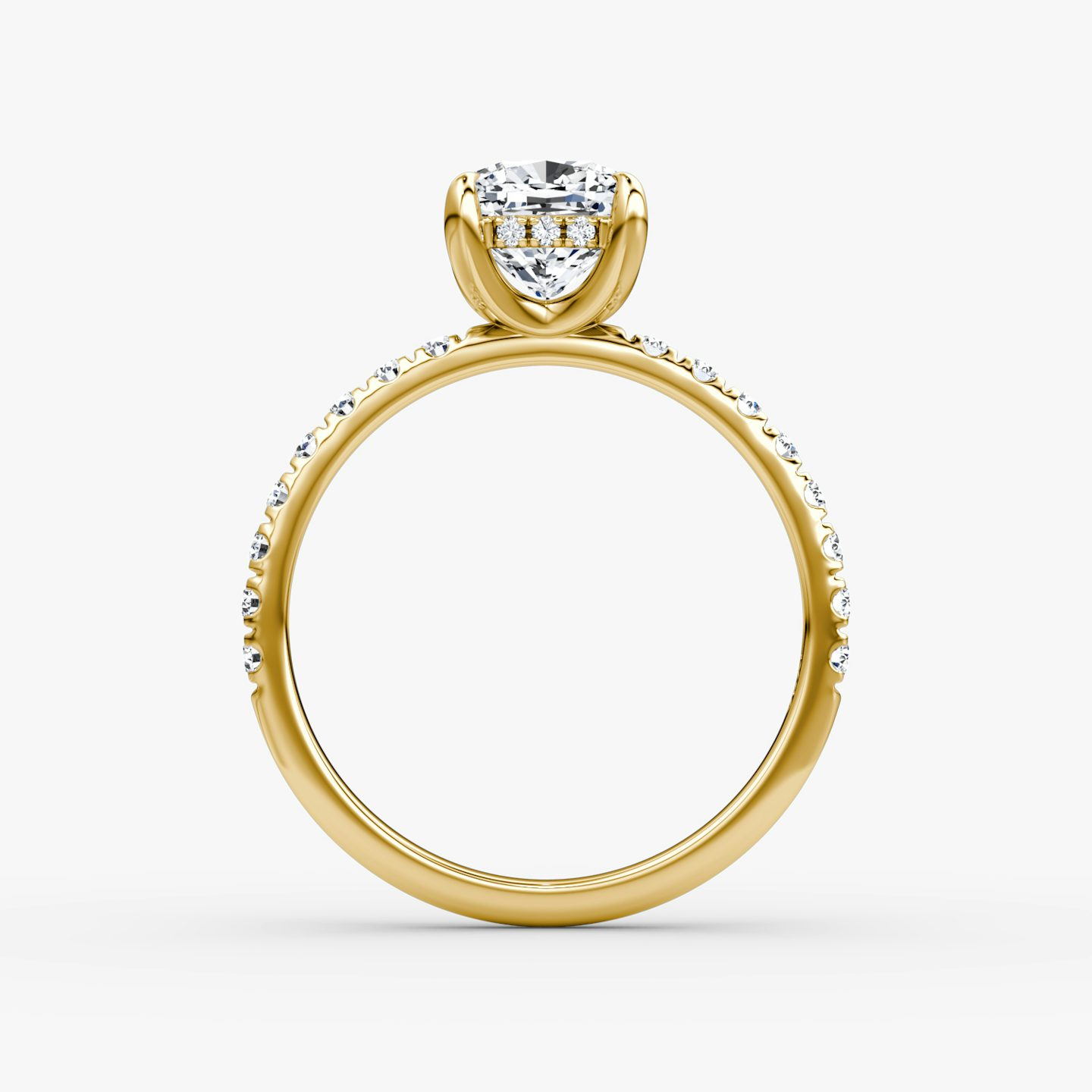 The Classic Hidden Halo | Cushion | 18k | Yellow Gold | bandAccent: Pavé | bandWidth: large | prongStyle: Plain | diamondOrientation: vertical | caratWeight: other