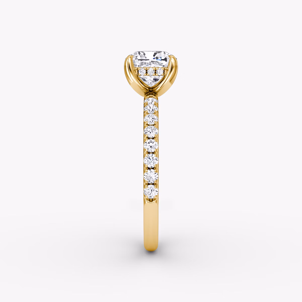 The Classic Hidden Halo | Cushion | 18k | Yellow Gold | bandAccent: Pavé | bandWidth: large | prongStyle: Plain | diamondOrientation: vertical | caratWeight: other