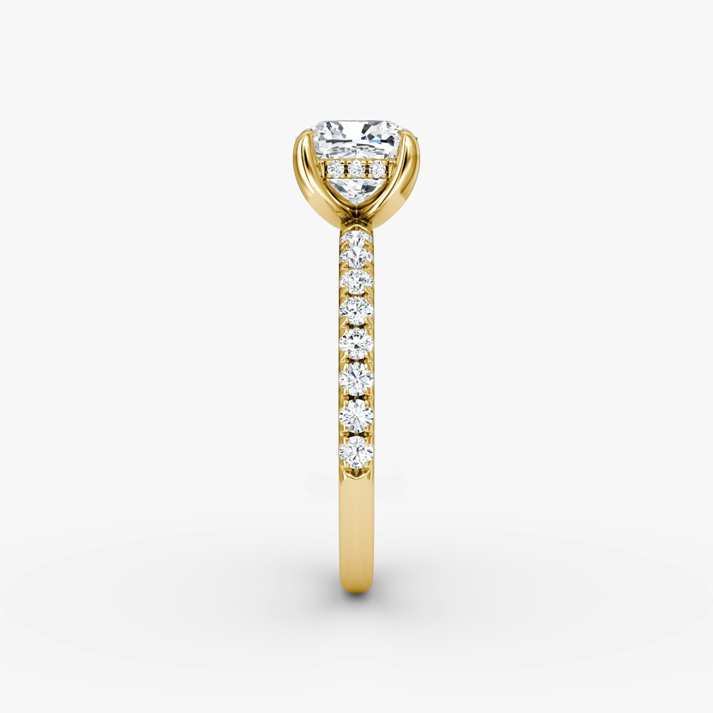 The Classic Hidden Halo | Cushion | 18k | Yellow Gold | bandAccent: Pavé | bandWidth: large | prongStyle: Plain | diamondOrientation: vertical | caratWeight: other