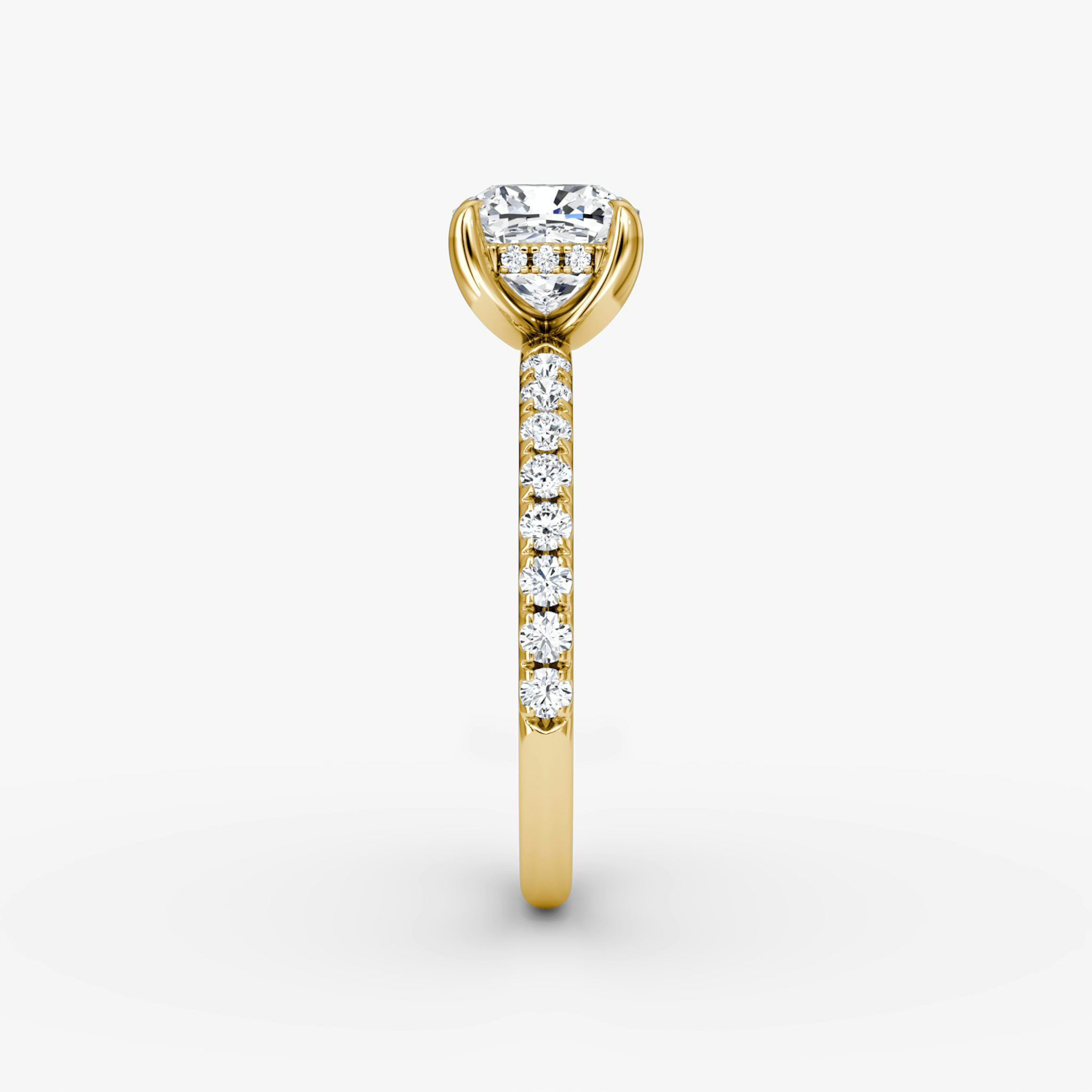 The Classic Hidden Halo | Cushion | 18k | Yellow Gold | bandAccent: Pavé | bandWidth: large | prongStyle: Plain | diamondOrientation: vertical | caratWeight: other