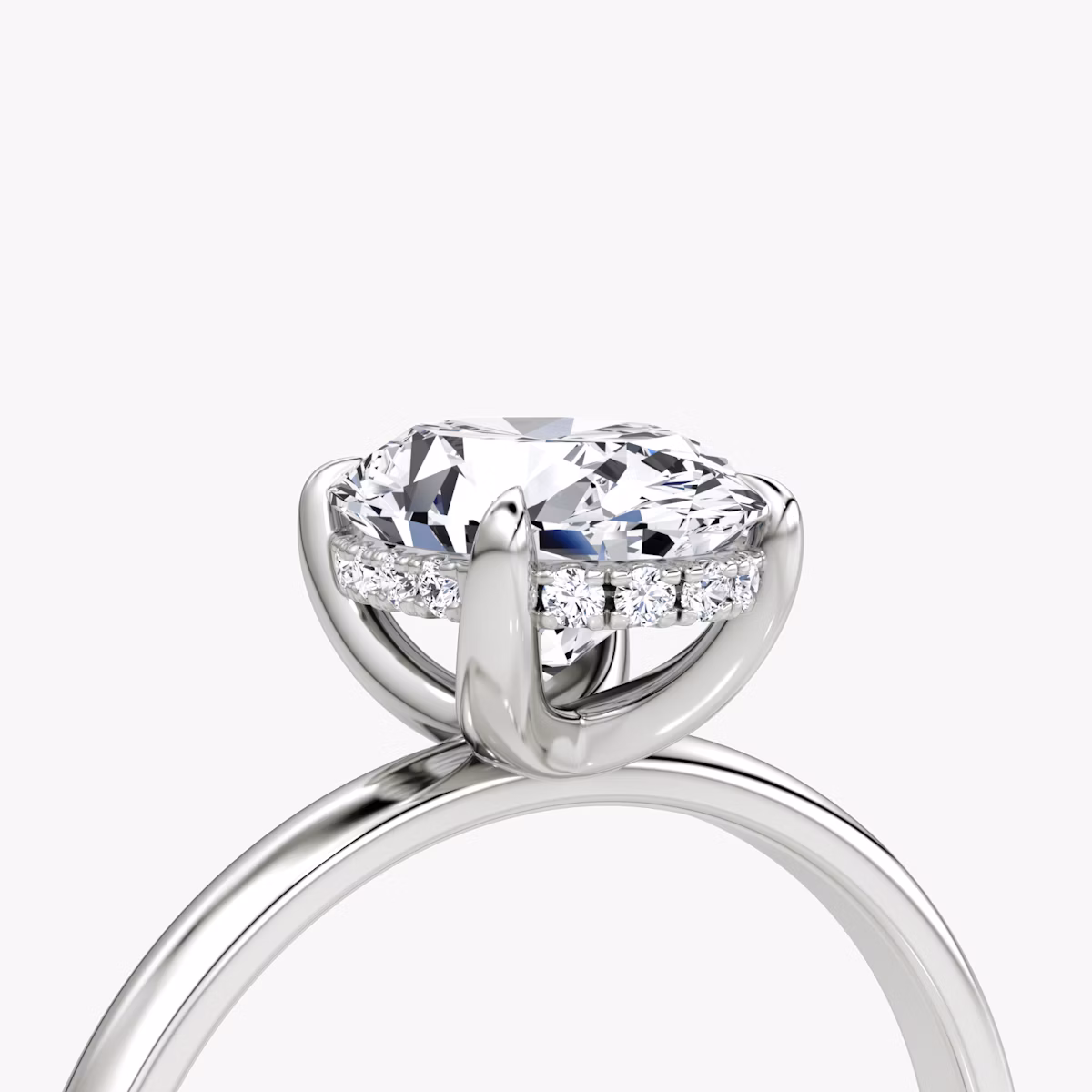 The Classic Hidden Halo | Oval | Platinum | bandAccent: Plain | bandWidth: large | prongStyle: Plain | diamondOrientation: vertical | caratWeight: other