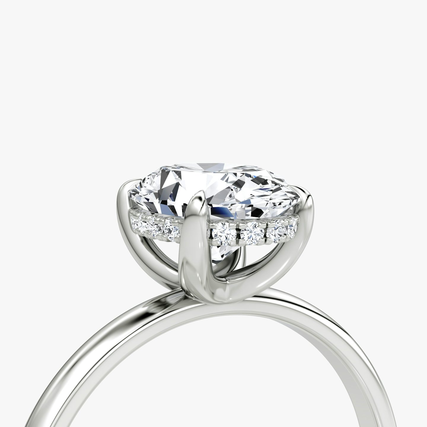 The Classic Hidden Halo | Oval | 18k | White Gold | bandAccent: Plain | bandWidth: large | prongStyle: Plain | diamondOrientation: vertical | caratWeight: other