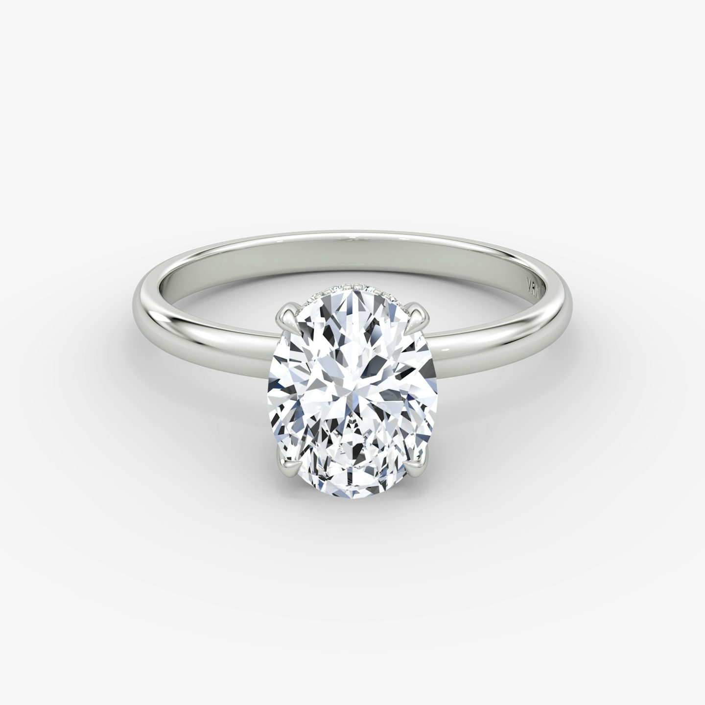 The Classic Hidden Halo | Oval | 18k | White Gold | bandAccent: Plain | bandWidth: large | prongStyle: Plain | diamondOrientation: vertical | caratWeight: other