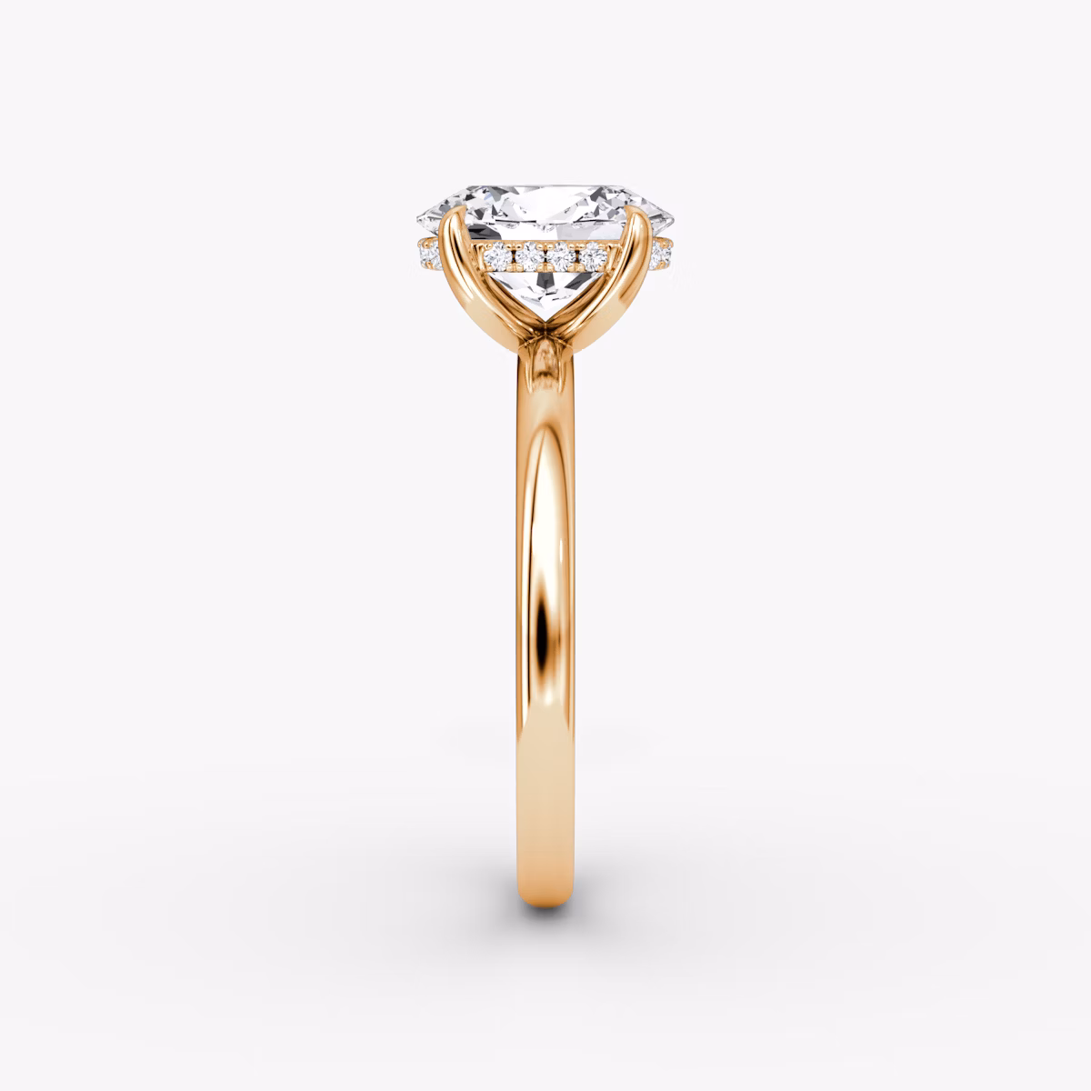 The Classic Hidden Halo | Oval | 14k | Rose Gold | bandAccent: Plain | bandWidth: large | prongStyle: Plain | diamondOrientation: vertical | caratWeight: other