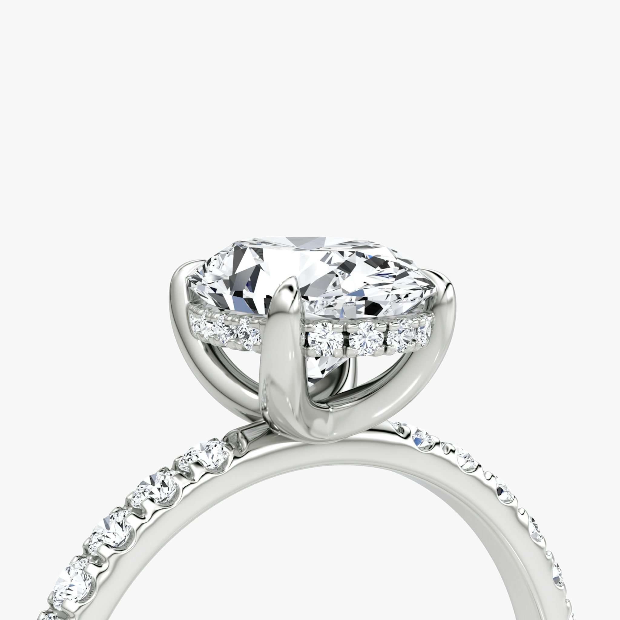 The Classic Hidden Halo | Oval | 18k | White Gold | bandAccent: Pavé | bandWidth: large | prongStyle: Plain | diamondOrientation: vertical | caratWeight: other