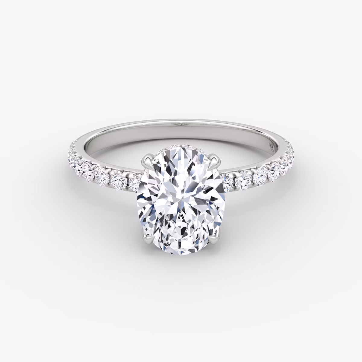 The Classic Hidden Halo | Oval | Platinum | bandAccent: Pavé | bandWidth: large | prongStyle: Plain | diamondOrientation: vertical | caratWeight: other