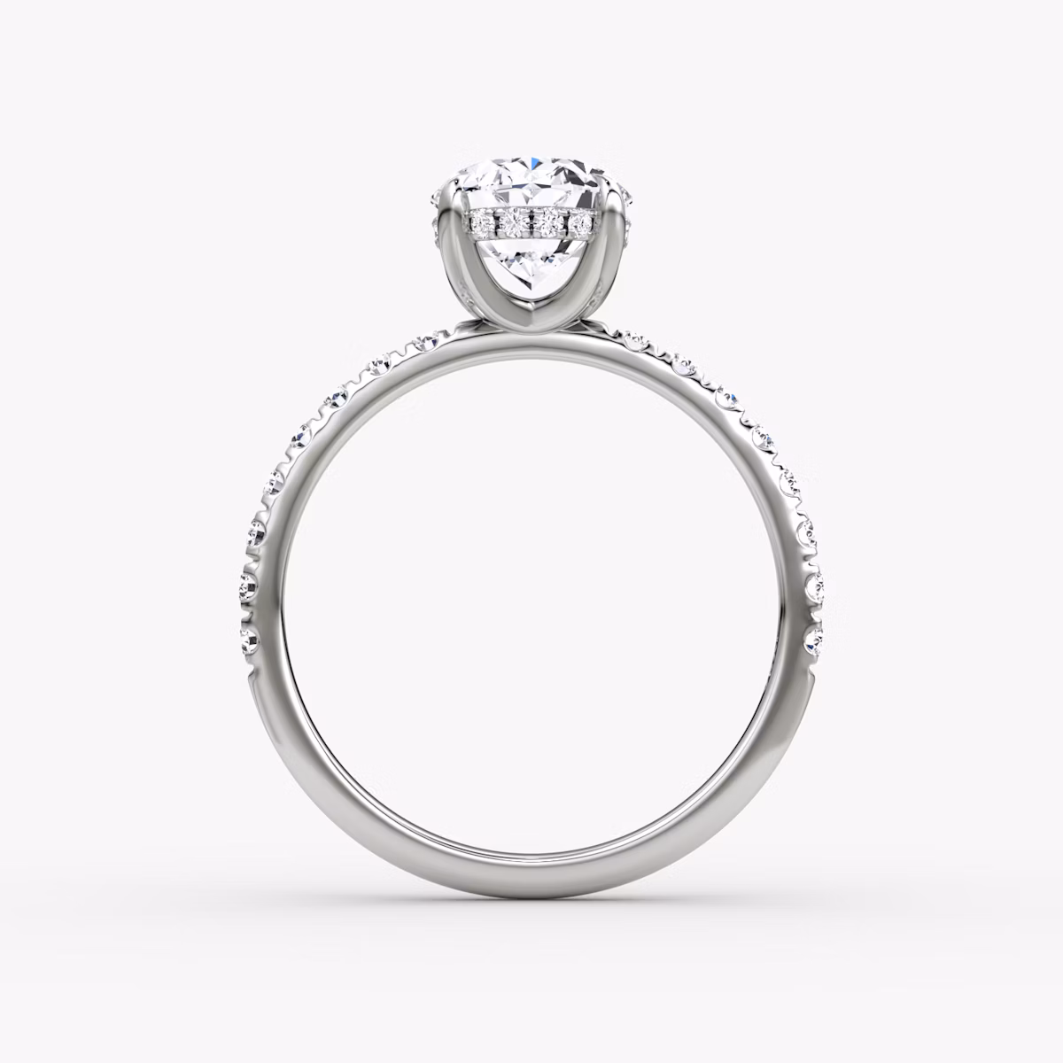 The Classic Hidden Halo | Oval | Platinum | bandAccent: Pavé | bandWidth: large | prongStyle: Plain | diamondOrientation: vertical | caratWeight: other