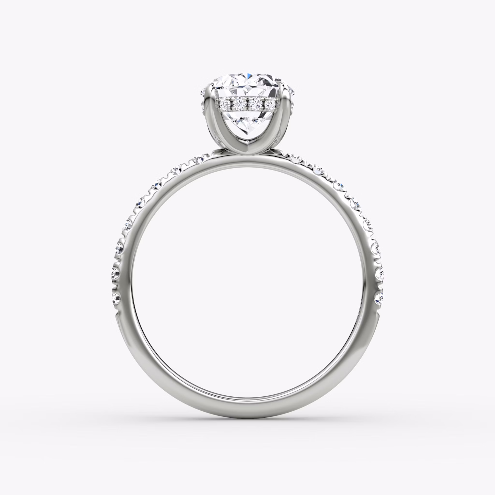 The Classic Hidden Halo | Oval | 18k | White Gold | bandAccent: Pavé | bandWidth: large | prongStyle: Plain | diamondOrientation: vertical | caratWeight: other