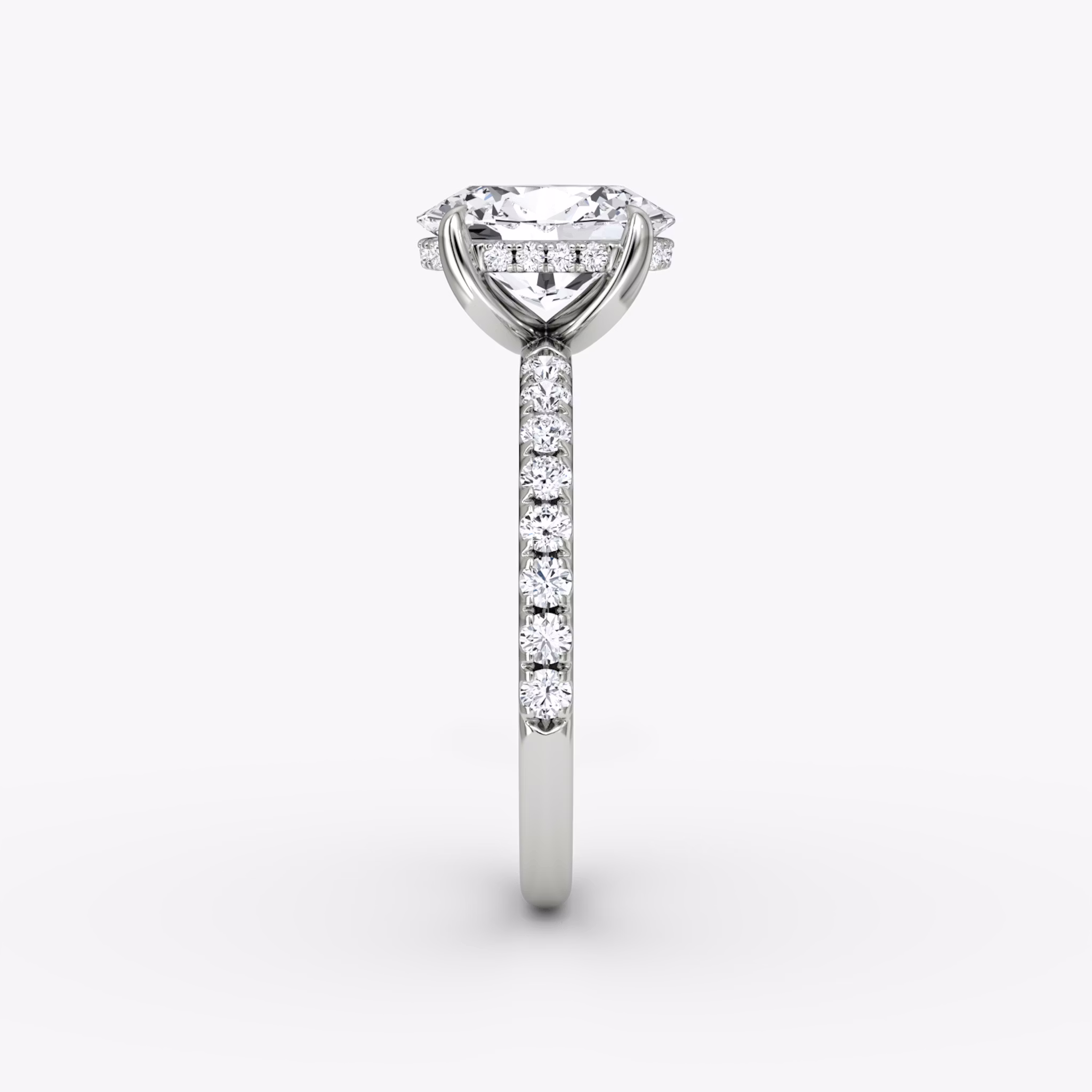 The Classic Hidden Halo | Oval | 18k | White Gold | bandAccent: Pavé | bandWidth: large | prongStyle: Plain | diamondOrientation: vertical | caratWeight: other