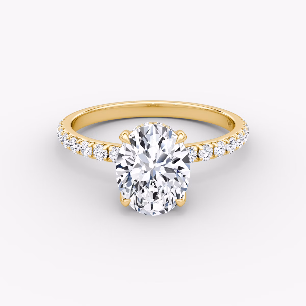 The Classic Hidden Halo | Oval | 18k | Yellow Gold | bandAccent: Pavé | bandWidth: large | prongStyle: Plain | diamondOrientation: vertical | caratWeight: other