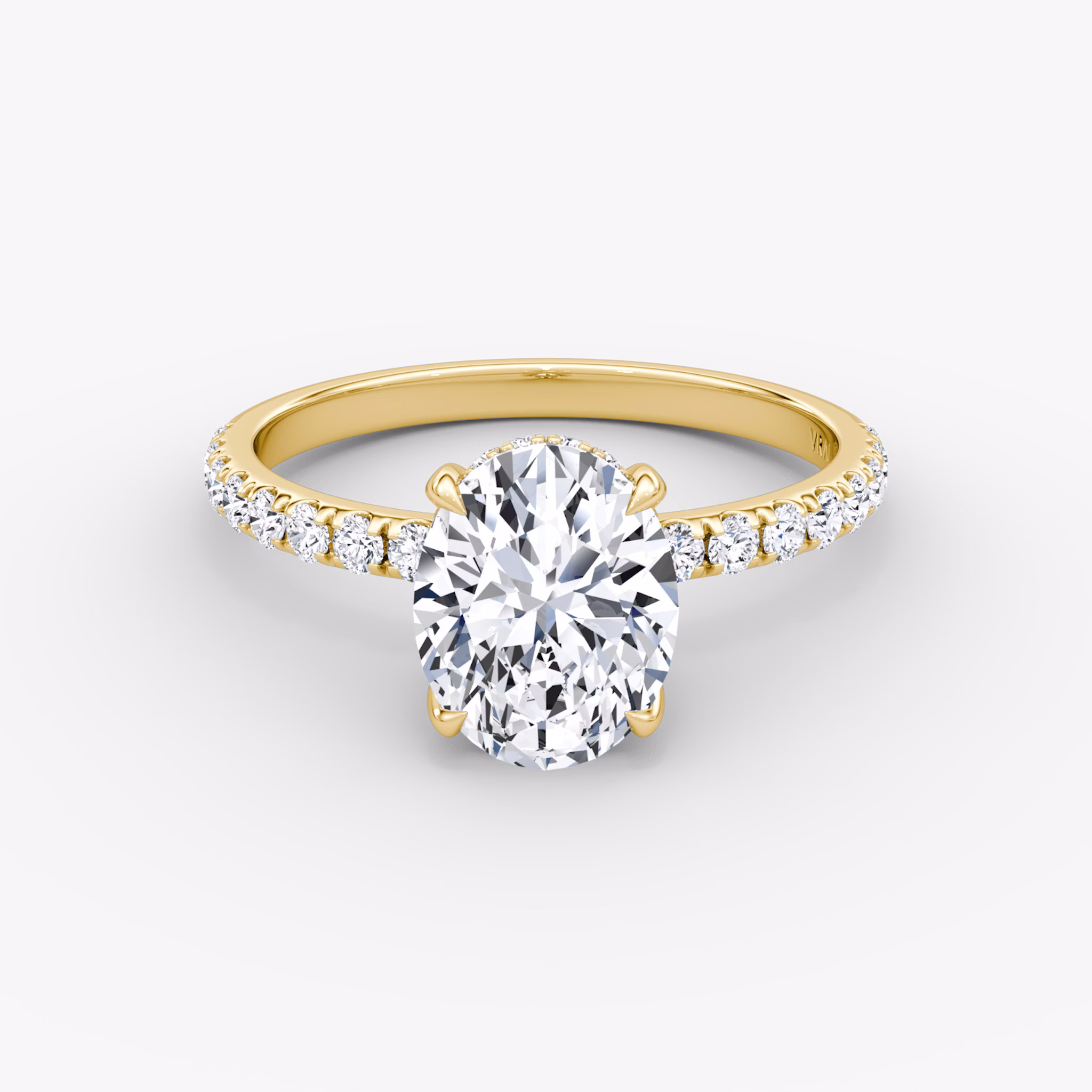 The Classic Hidden Halo | Oval | 18k | Yellow Gold | bandAccent: Pavé | bandWidth: large | prongStyle: Plain | diamondOrientation: vertical | caratWeight: other