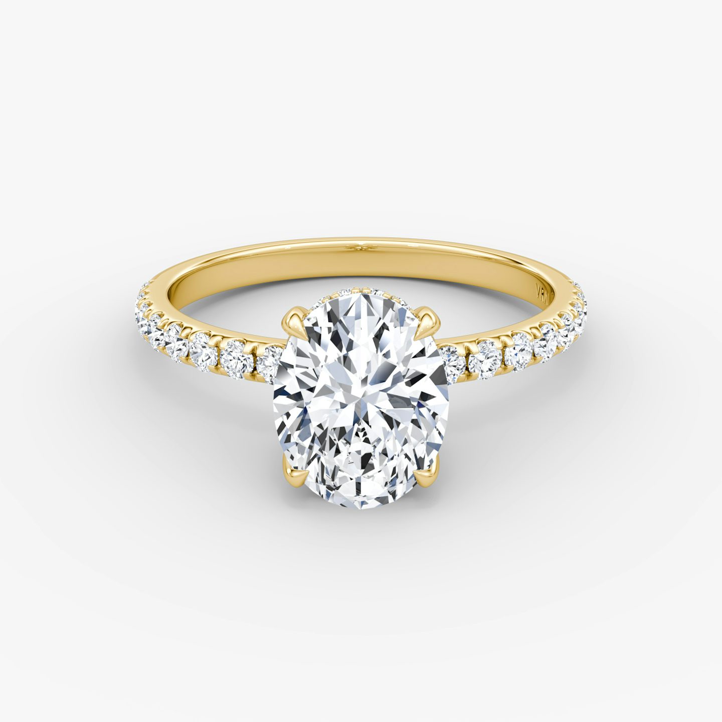 The Classic Hidden Halo | Oval | 18k | Yellow Gold | bandAccent: Pavé | bandWidth: large | prongStyle: Plain | diamondOrientation: vertical | caratWeight: other
