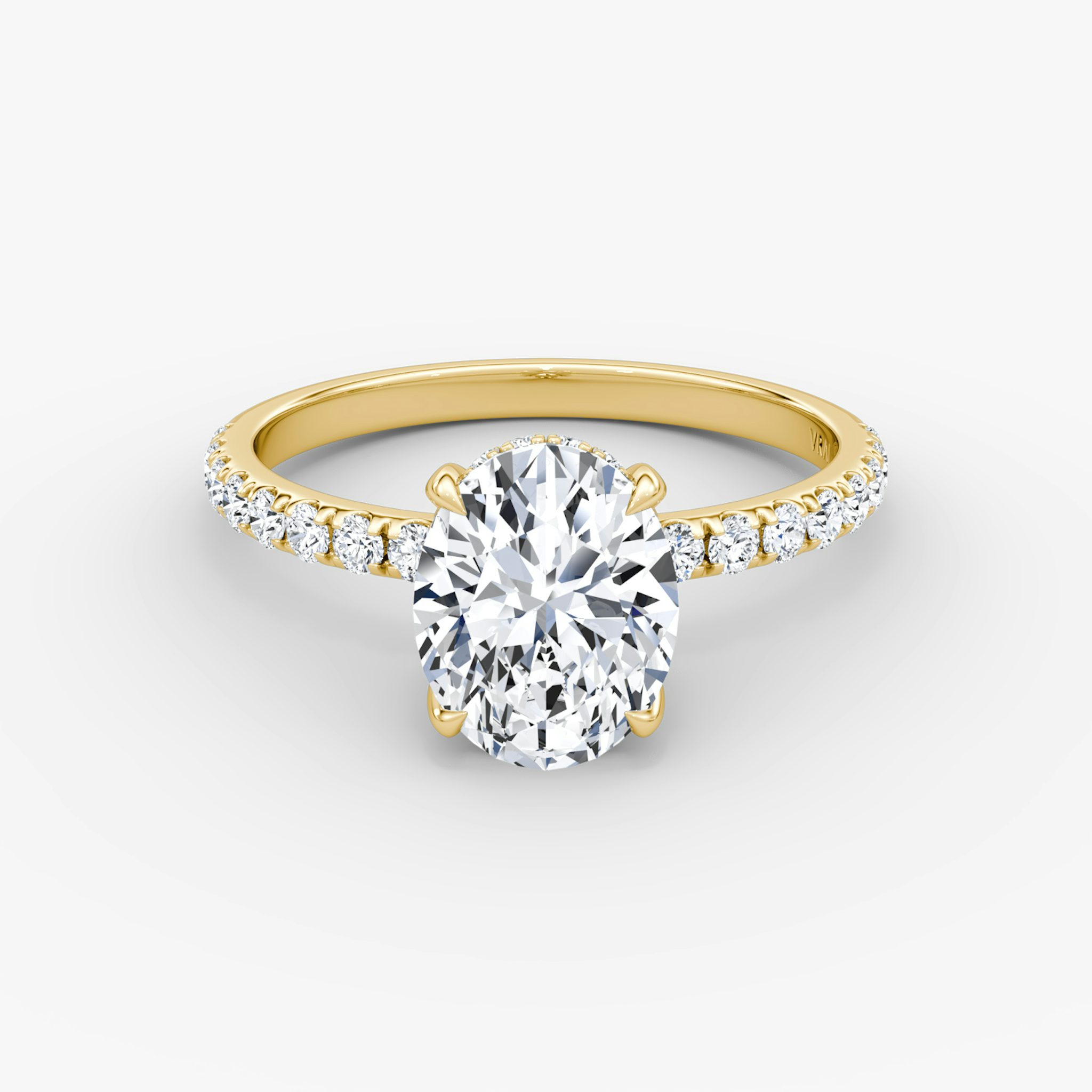 The Classic Hidden Halo | Oval | 18k | Yellow Gold | bandAccent: Pavé | bandWidth: large | prongStyle: Plain | diamondOrientation: vertical | caratWeight: other