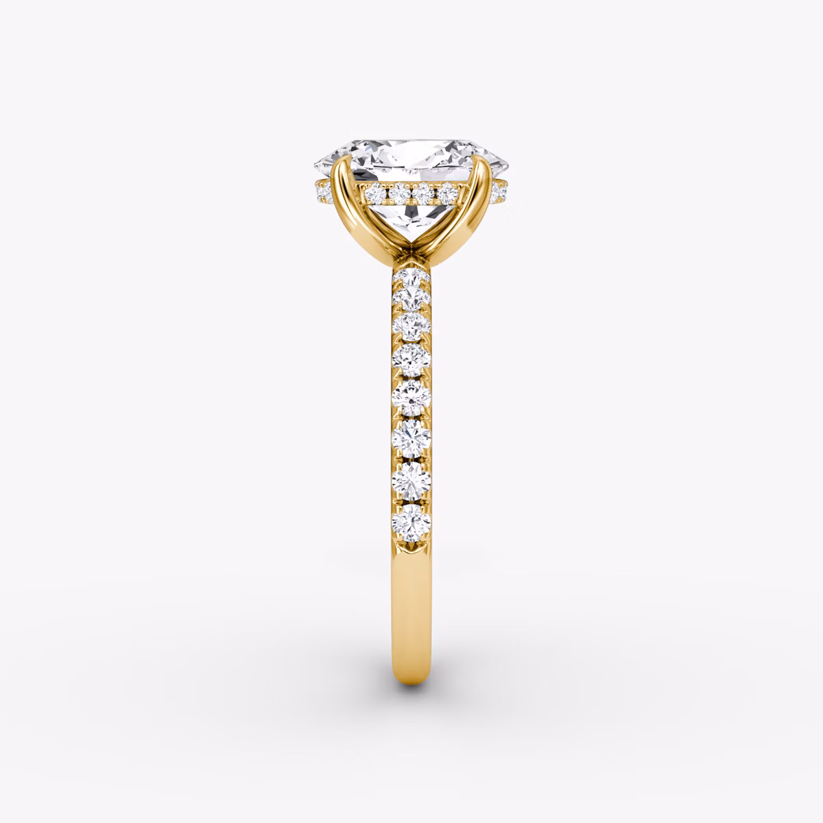 The Classic Hidden Halo | Oval | 18k | Yellow Gold | bandAccent: Pavé | bandWidth: large | prongStyle: Plain | diamondOrientation: vertical | caratWeight: other