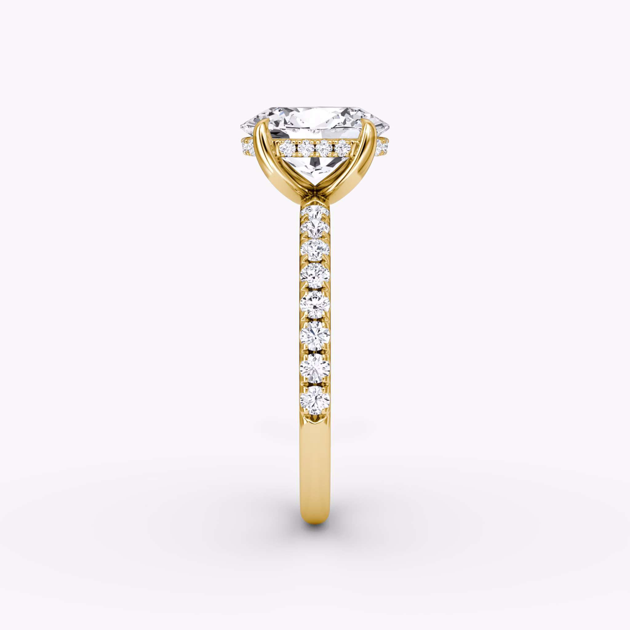 The Classic Hidden Halo | Oval | 18k | Yellow Gold | bandAccent: Pavé | bandWidth: large | prongStyle: Plain | diamondOrientation: vertical | caratWeight: other