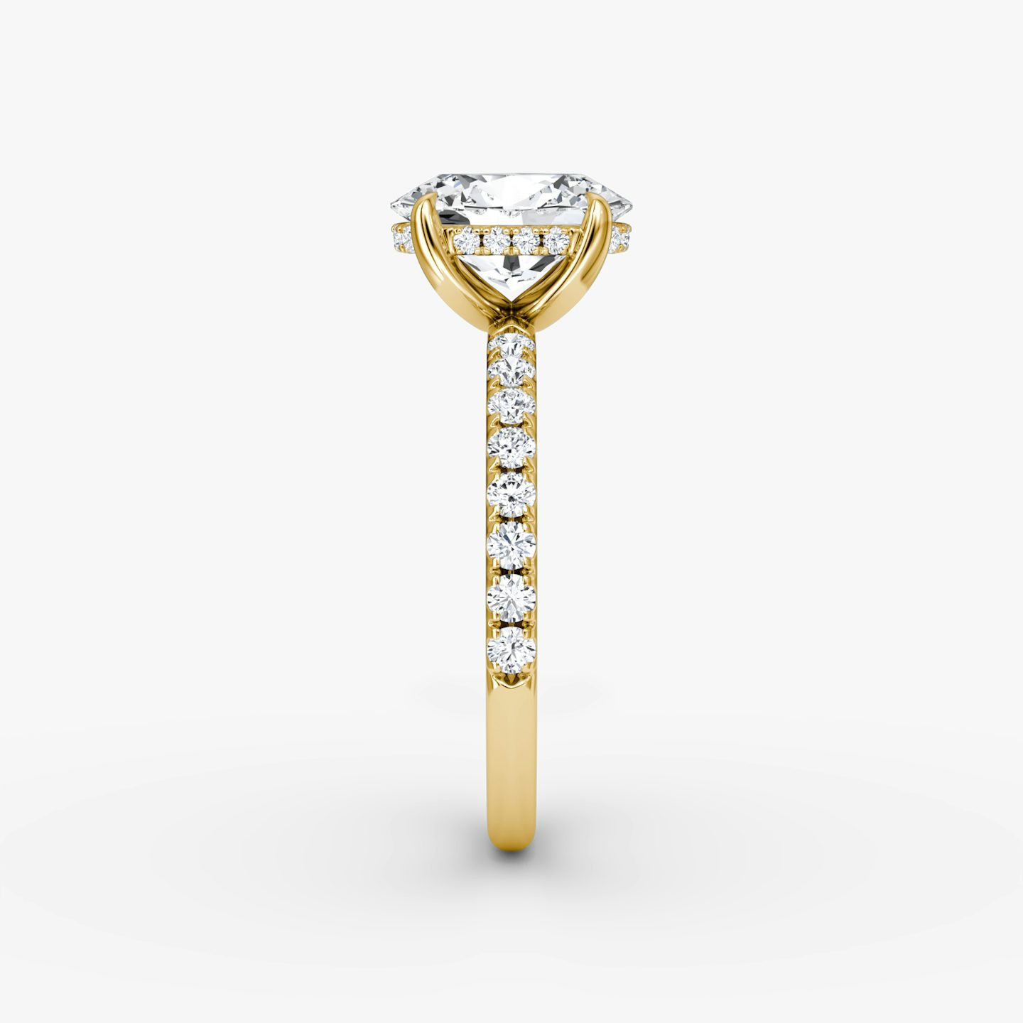 The Classic Hidden Halo | Oval | 18k | Yellow Gold | bandAccent: Pavé | bandWidth: large | prongStyle: Plain | diamondOrientation: vertical | caratWeight: other