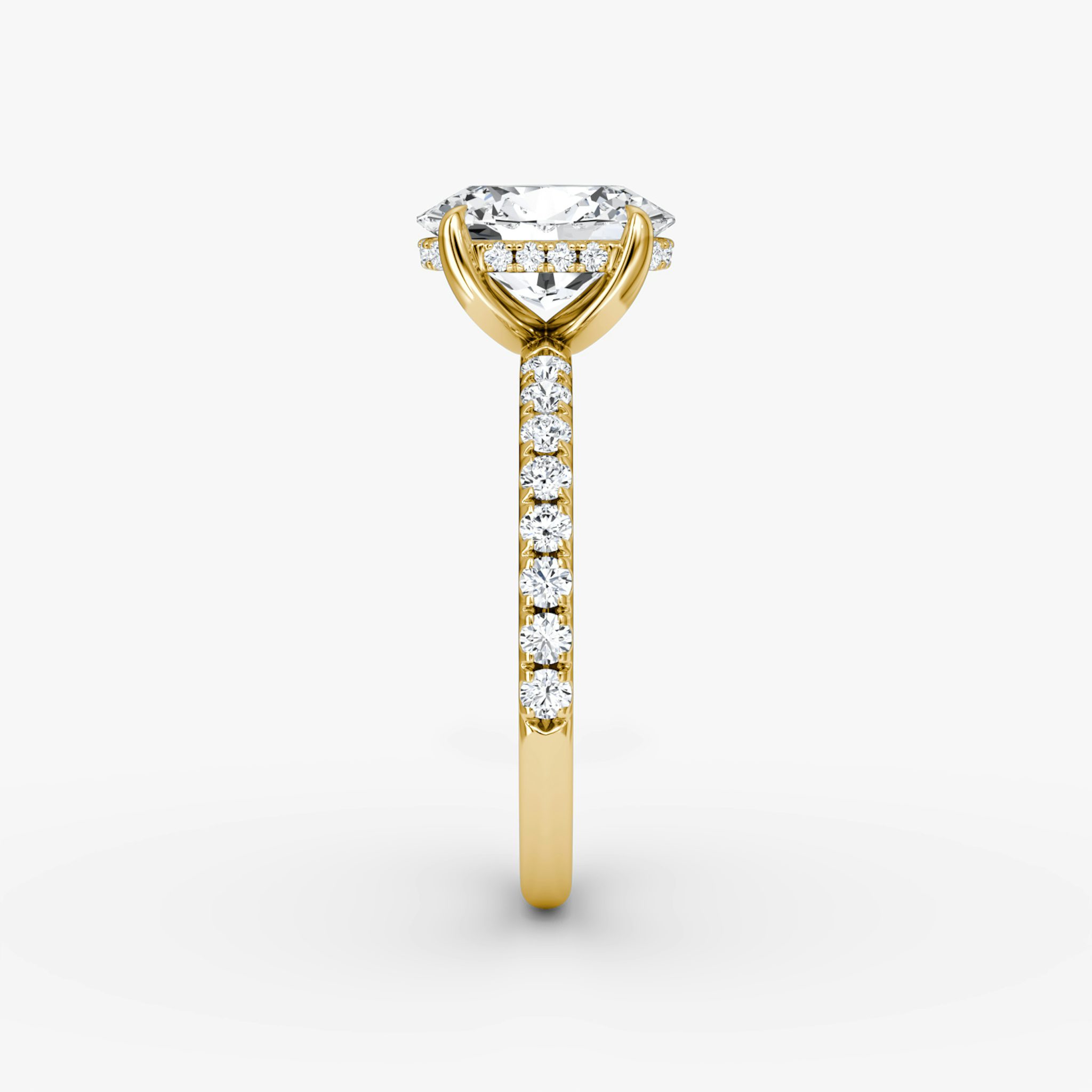 The Classic Hidden Halo | Oval | 18k | Yellow Gold | bandAccent: Pavé | bandWidth: large | prongStyle: Plain | diamondOrientation: vertical | caratWeight: other