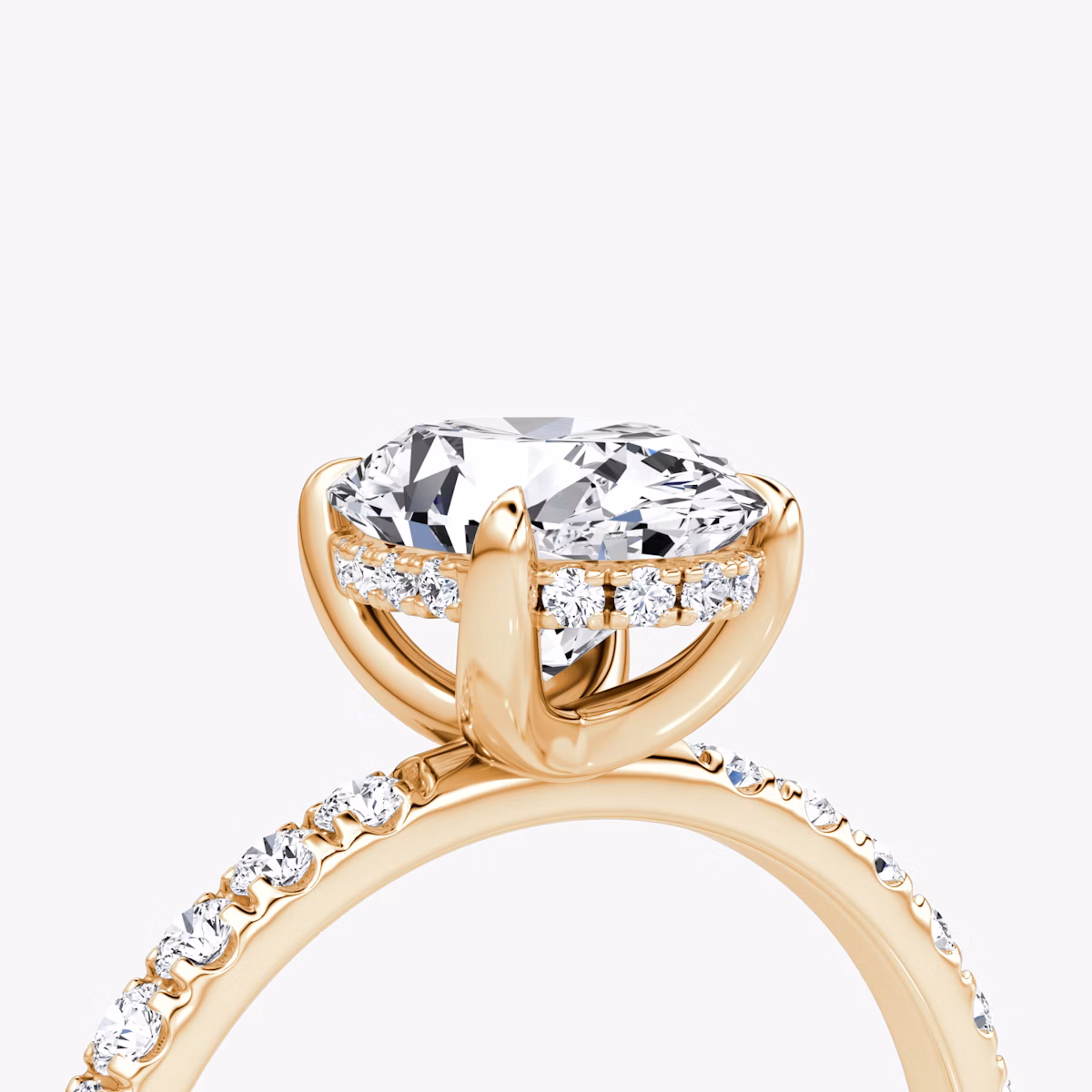 The Classic Hidden Halo | Oval | 14k | Rose Gold | bandAccent: Pavé | bandWidth: large | prongStyle: Plain | diamondOrientation: vertical | caratWeight: other