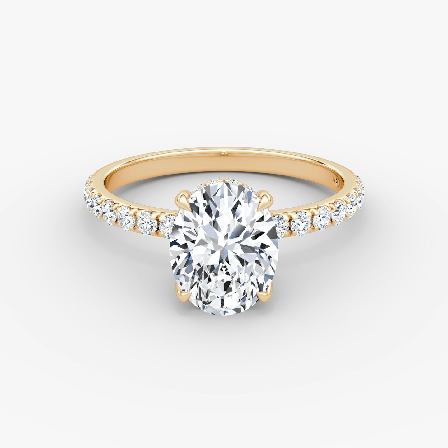 The Classic Hidden Halo | Oval | 14k | Rose Gold | bandAccent: Pavé | bandWidth: large | prongStyle: Plain | diamondOrientation: vertical | caratWeight: other