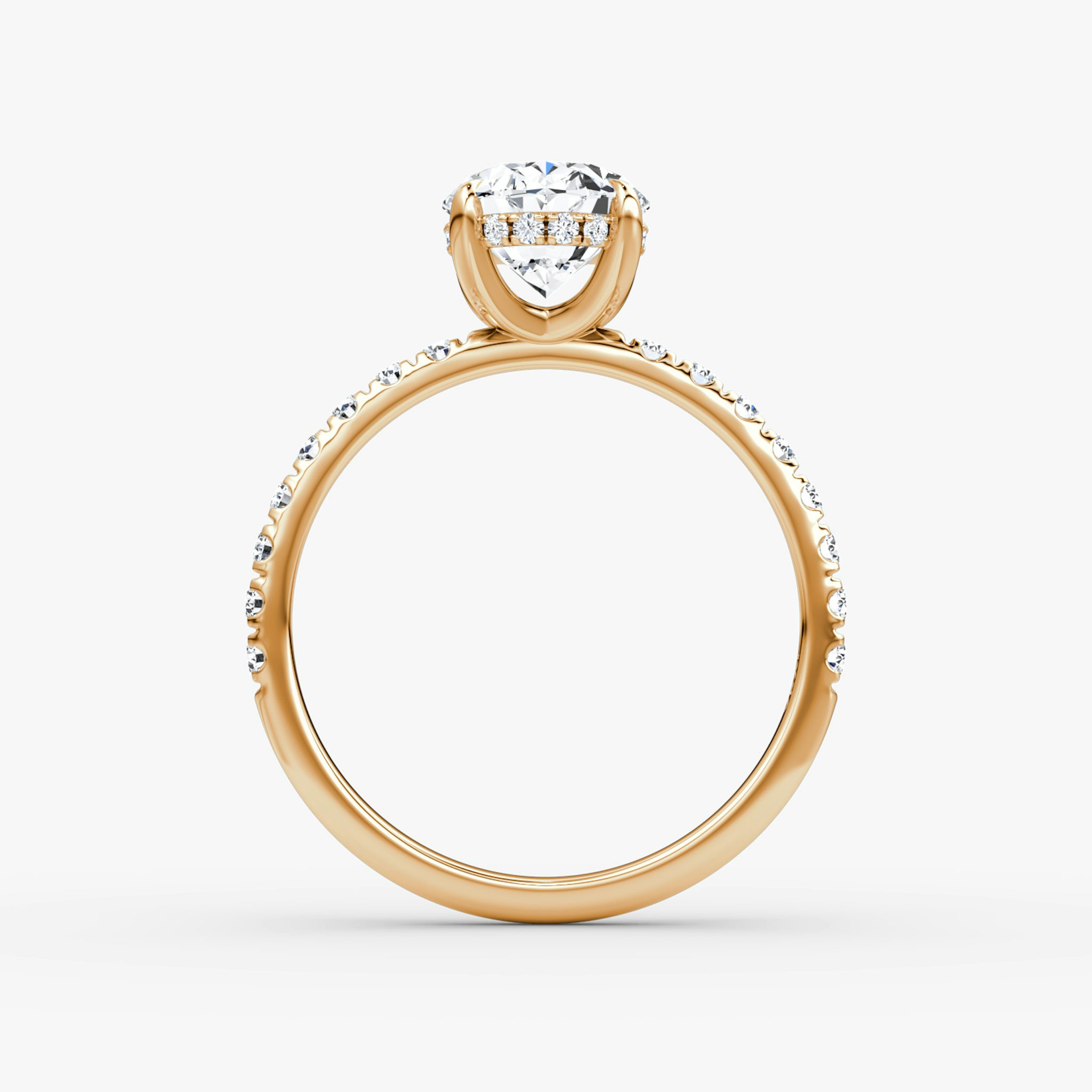 The Classic Hidden Halo | Oval | 14k | Rose Gold | bandAccent: Pavé | bandWidth: large | prongStyle: Plain | diamondOrientation: vertical | caratWeight: other