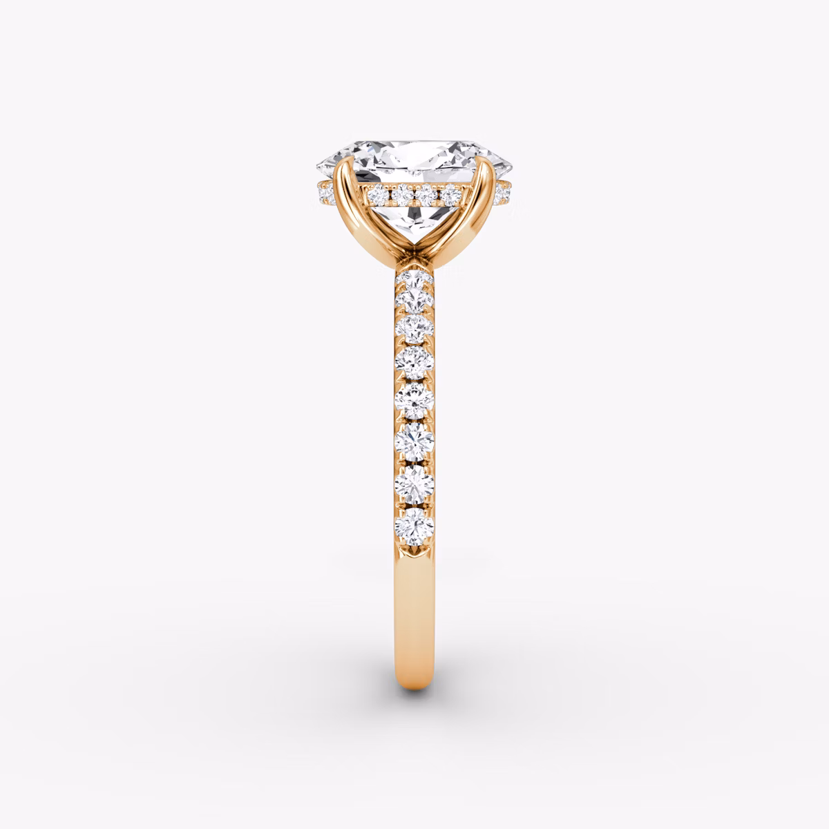 The Classic Hidden Halo | Oval | 14k | Rose Gold | bandAccent: Pavé | bandWidth: large | prongStyle: Plain | diamondOrientation: vertical | caratWeight: other