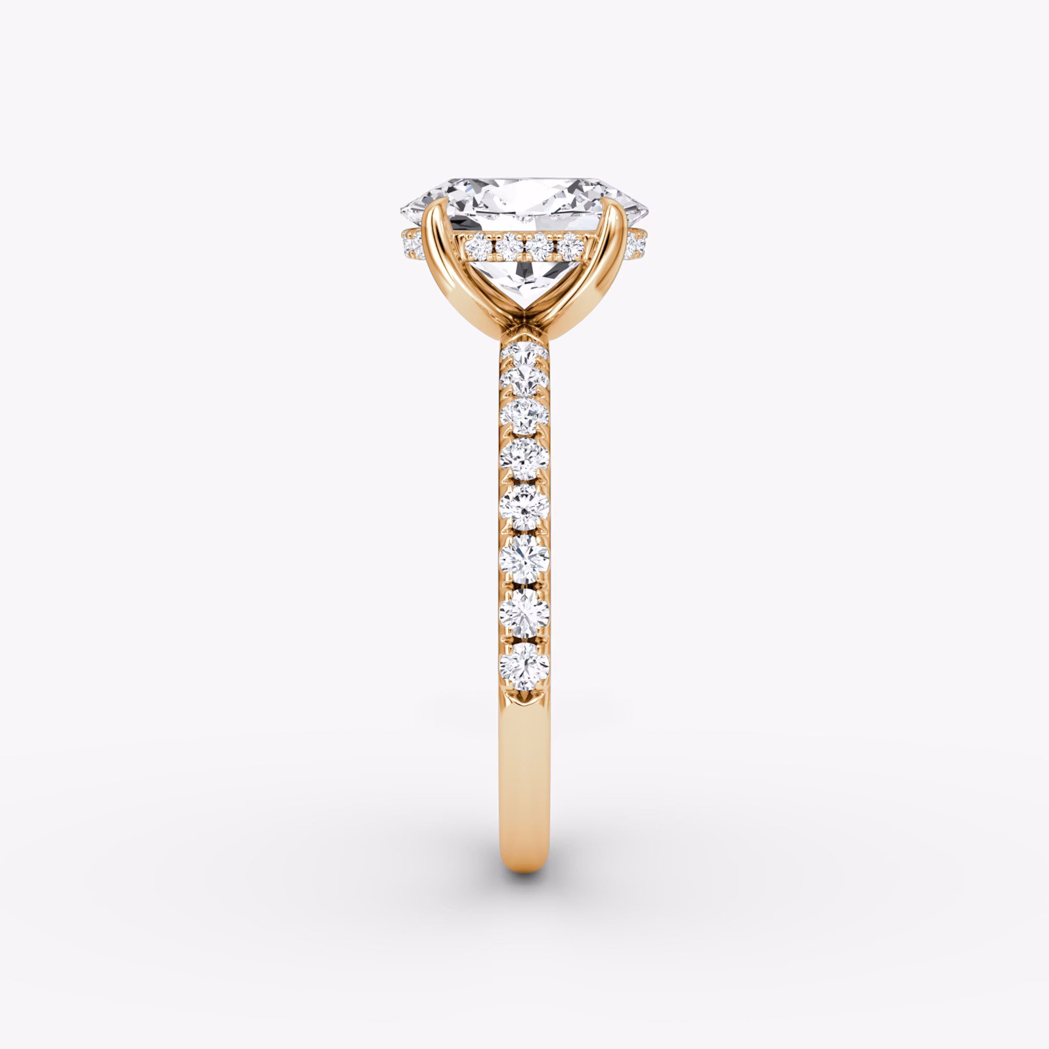 The Classic Hidden Halo | Oval | 14k | Rose Gold | bandAccent: Pavé | bandWidth: large | prongStyle: Plain | diamondOrientation: vertical | caratWeight: other