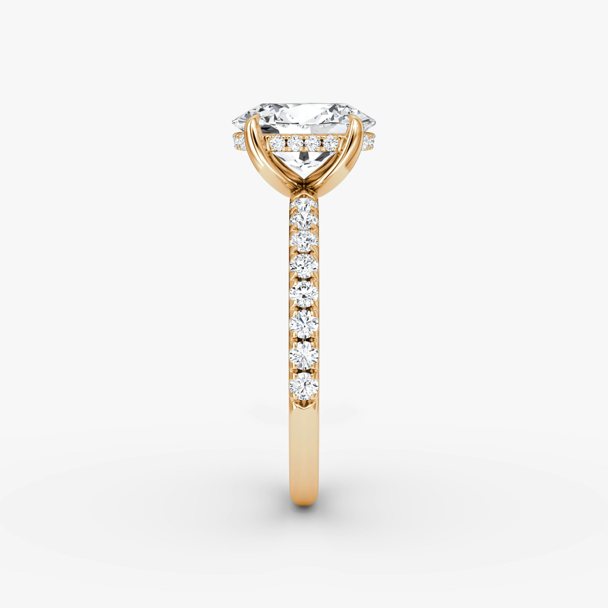 The Classic Hidden Halo | Oval | 14k | Rose Gold | bandAccent: Pavé | bandWidth: large | prongStyle: Plain | diamondOrientation: vertical | caratWeight: other